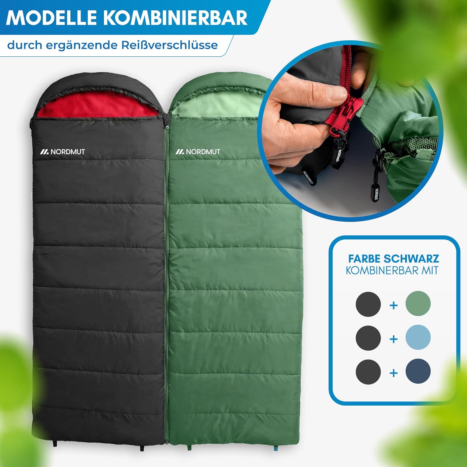 NORDMUT® Deckenschlafsack für Erwachsene mit Zwei-Wege-YKK-Reißverschluss – kleines Packmaß & ultraleicht 1600 g – 3 Jahreszeiten (250 g/m²) – Schlafsack für Camping, Outdoor & Festivals – Bild 6