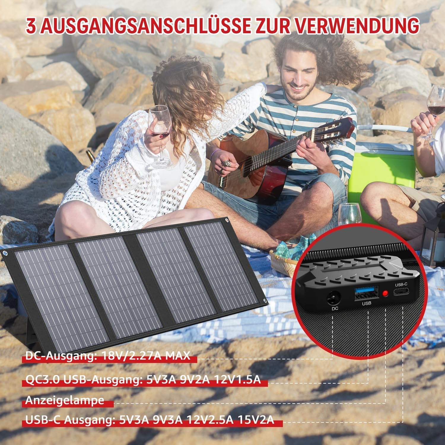 Powkey Solargenerator R100 mit 40 W Solarpanel, 99 Wh Batterie, tragbares Kraftwerk, 100 W AC/18 W USB-C-Ausgang, für Outdoor, netzunabhängig, Wohnmobil, Notfall – Bild 5
