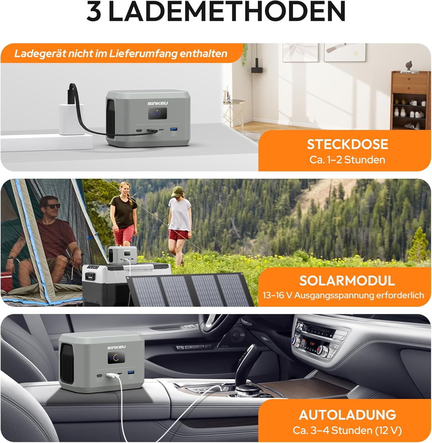 SinKeu Tragbares Kraftwerk, 96 Wh LiFePO4-Akku mit 3 Anschlüssen, USB-C 100 W Eingang/Ausgang, Schnelllade-Akku für Reisen, Notstromversorgung – Bild 3