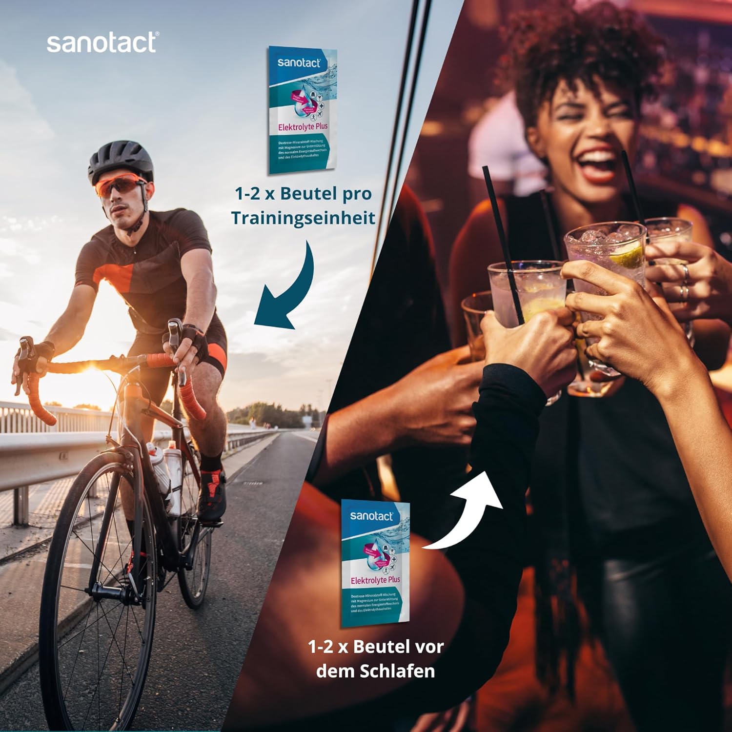 sanotact Electrolyte Plus (20 Beutel) • Elektrolytpulver für den Flüssigkeitshaushalt • Kalium & Magnesium für den Elektrolythaushalt • 100 % vegan • Erholungsgetränk • Orangengeschmack – Bild 4