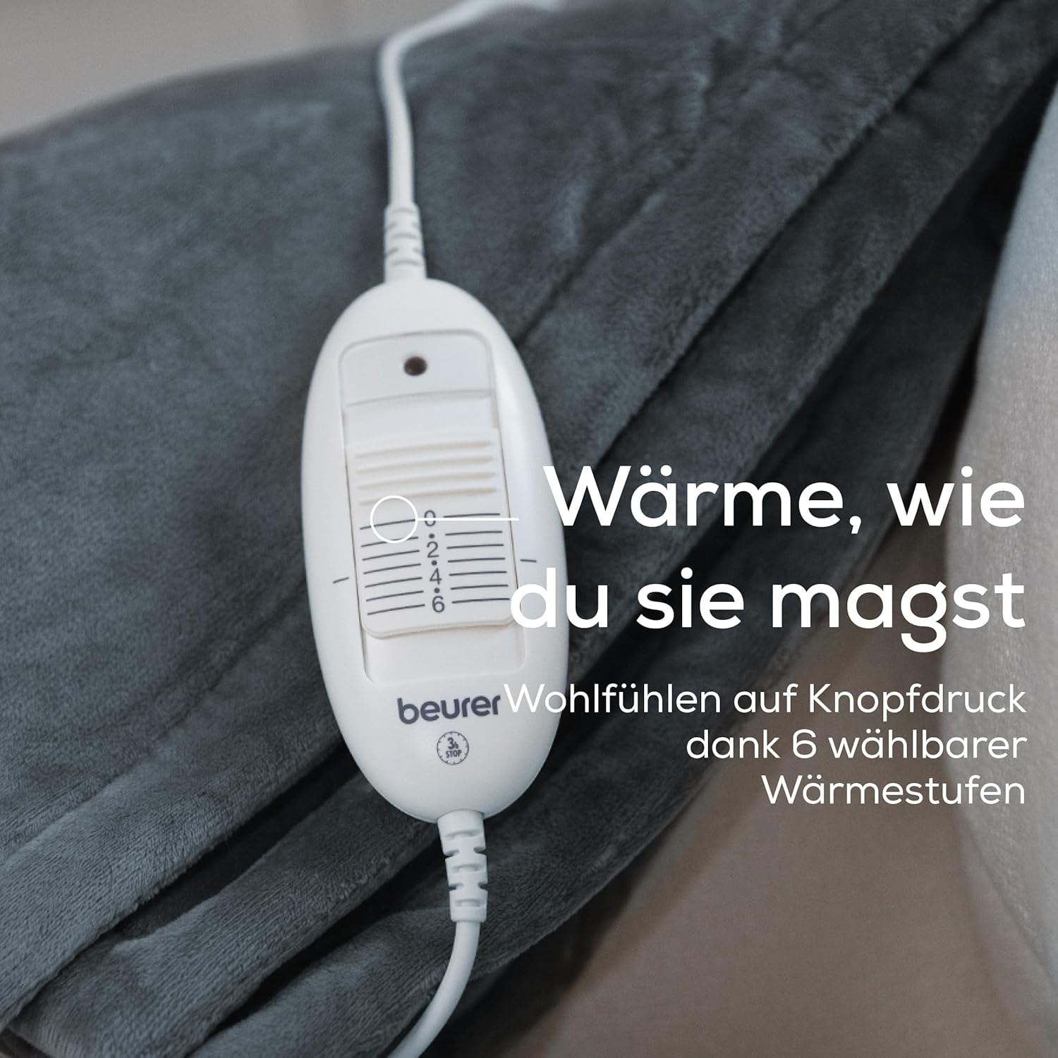 Beurer HD 75 Dunkelgraue Heizdecke, kuschelig weiche Wärmedecke, 6 Temperaturstufen, maschinenwaschbar, mit automatischer Abschaltung und besonders sicher, dunkelgrau, 180 x 130 cm – Bild 4