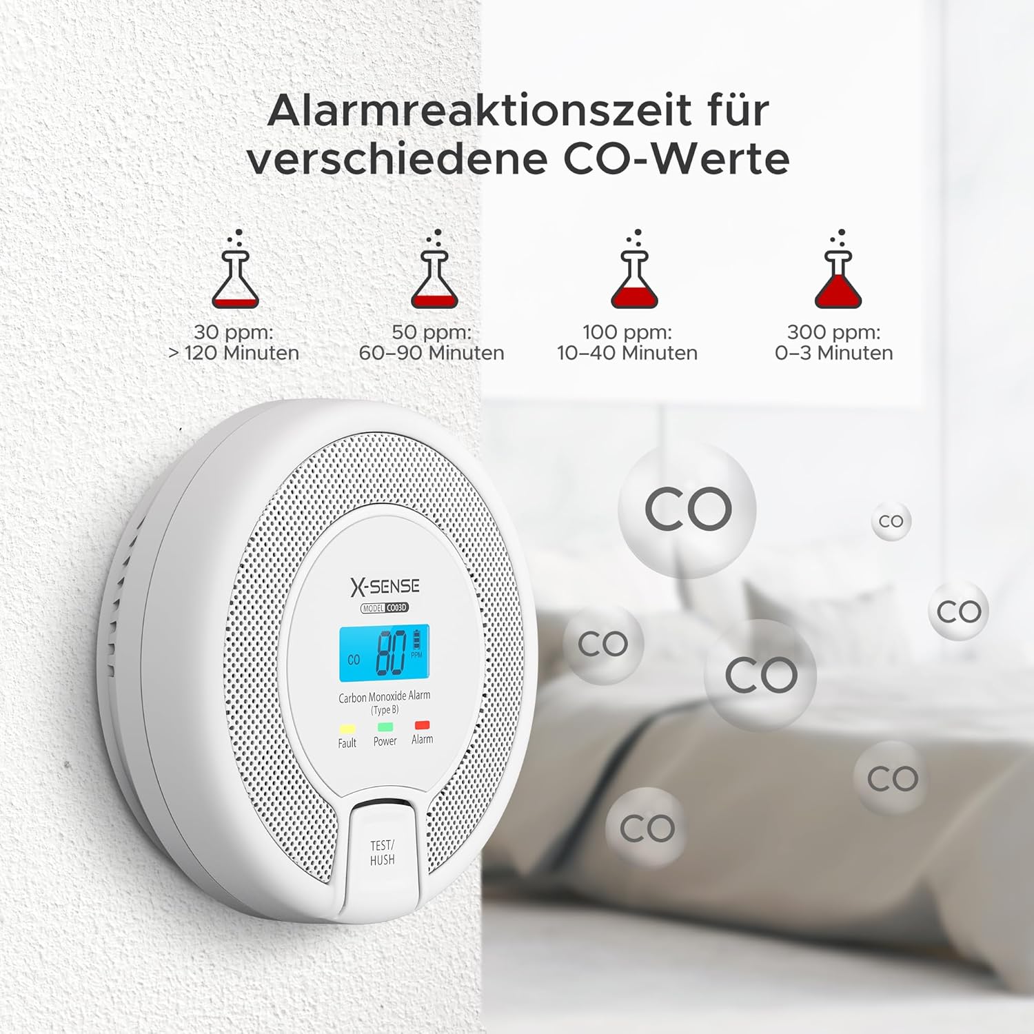 X-Sense CO03D Kohlenmonoxidmelder mit Digitalanzeige, CO-Detektor, präziser Sensor mit 10 Jahren Lebensdauer, austauschbare Batterie, zertifiziert nach EN 50291 – Bild 4
