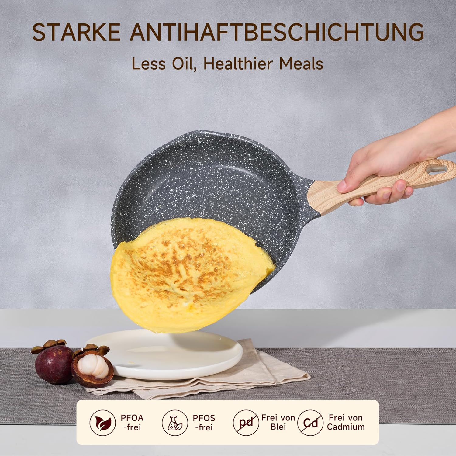 JEETEE Kochtopf- und Pfannen-Set, 23-teilig, Grau/Schwarz, Antihaft-Induktionstopf-Set mit Glasdeckel, Kochtopf, Bratpfannen, Schmorpfanne, Crêpes-Pfanne, Grillpfanne – Bild 3
