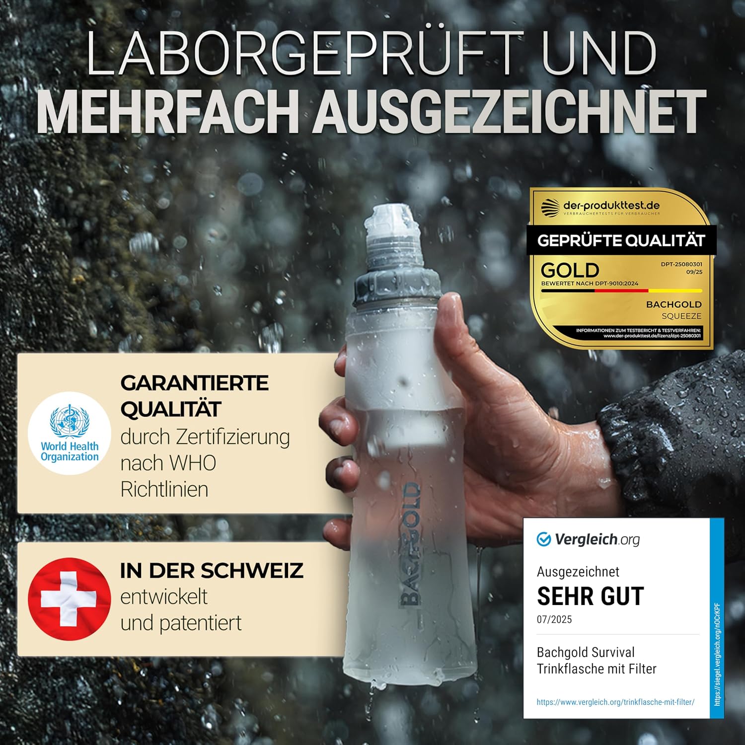 Bachgold Squeeze Outdoor Wasserfilter, Ultraleichter Wasserfilter (weiß) mit 500 l Fassungsvermögen, entfernt Bakterien, Viren & Mikroplastik, für Camping, Survival, Notfall, Bushcraft (weiß, 1000 ml) – Bild 2