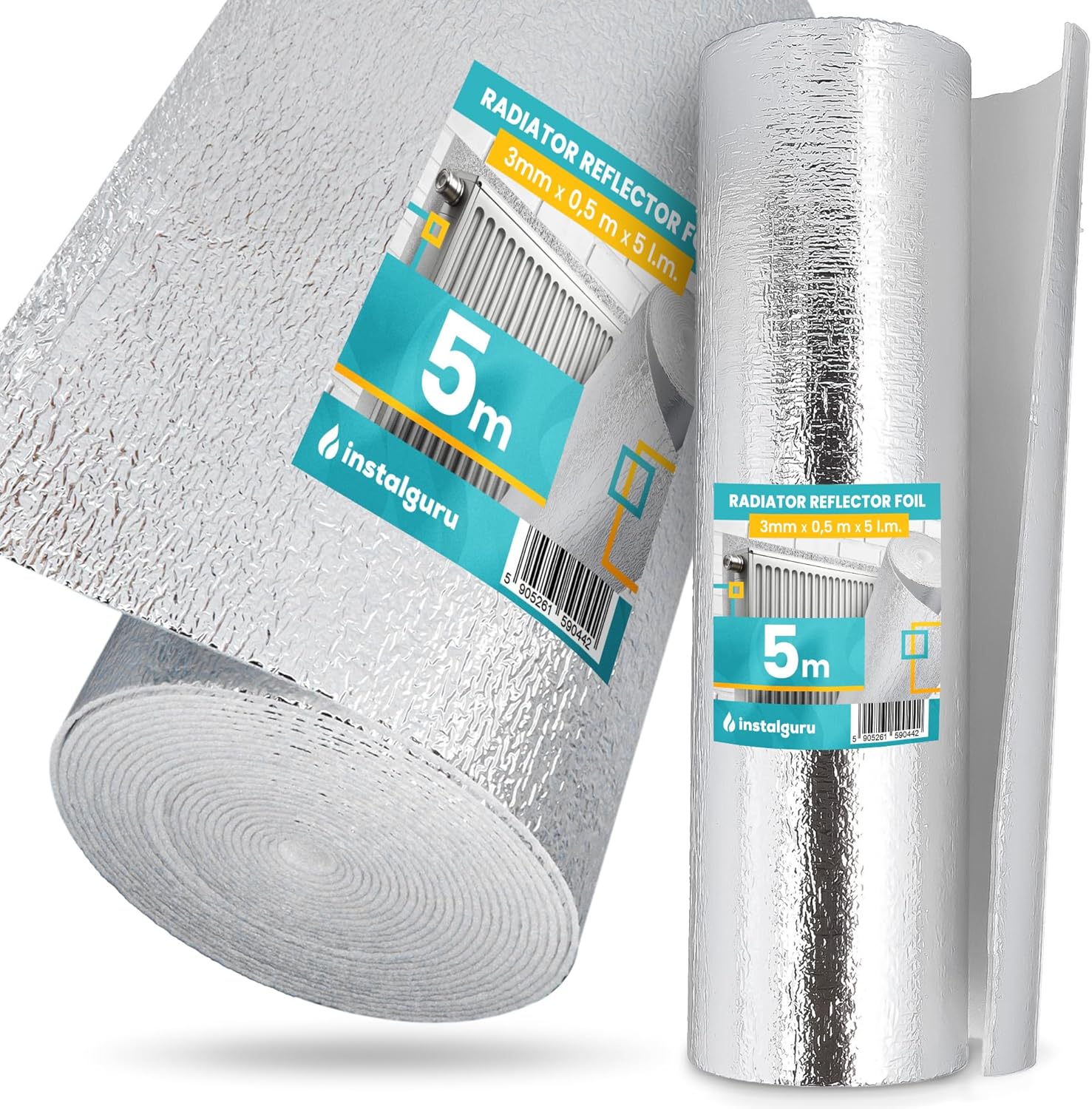 Heizkörper-Reflexfolie, Heizungs-Isolierfolie, 3 x 0,5 x 5 m, Isoliermatte, Thermofolie, Isolierfolie, Wärmereflektor, Wanddämmung, Böden, Dachböden, Garage, Fenster, Kälteschutz, Schuppen, Hütte, Zwinger, Wohnmobil