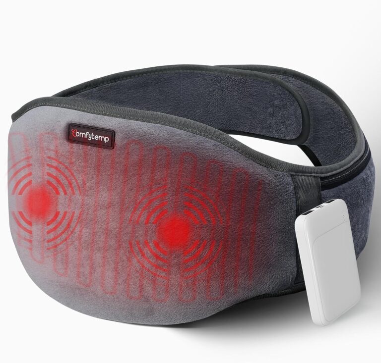 Comfytemp Wärmegürtel Vibrationsmassage für Rücken mit 25 Wh Akku, 147 x 18 cm kabelloses Massagegerät, Heizkissen, Wärmekissen, Rückenwärmer, Heizgürtel mit USB, Geschenke für Mütter, Frauen, Mama, Papa