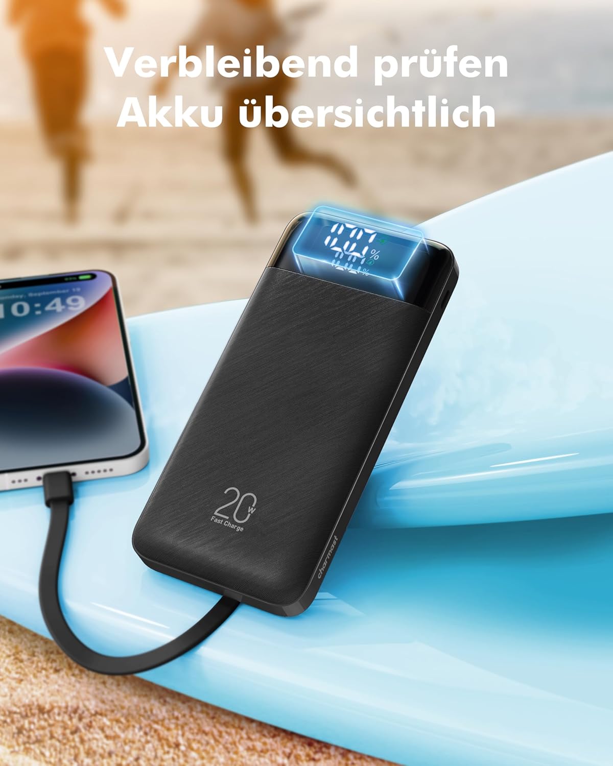 Charmast Power Bank, 22,5 W Powerbank 20000 mAh mit 4 Kabeln und LED-Anzeige, USB C PD3.0 QC4.0 Externe Handy-Akkus mit 6 Ausgängen, kompatibel mit iPhone 17, 16, 15, 14, 13, 12 Pro Max Plus, Samsung S24 Tablet – Bild 6