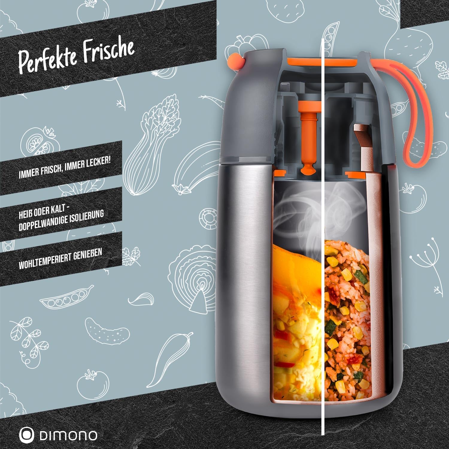 Dimono Thermobehälter Warmhaltebehälter, Lunchbox To-Go Lebensmittelbehälter, Lebensmittelbehälter aus Edelstahl (700 ml) – Bild 2