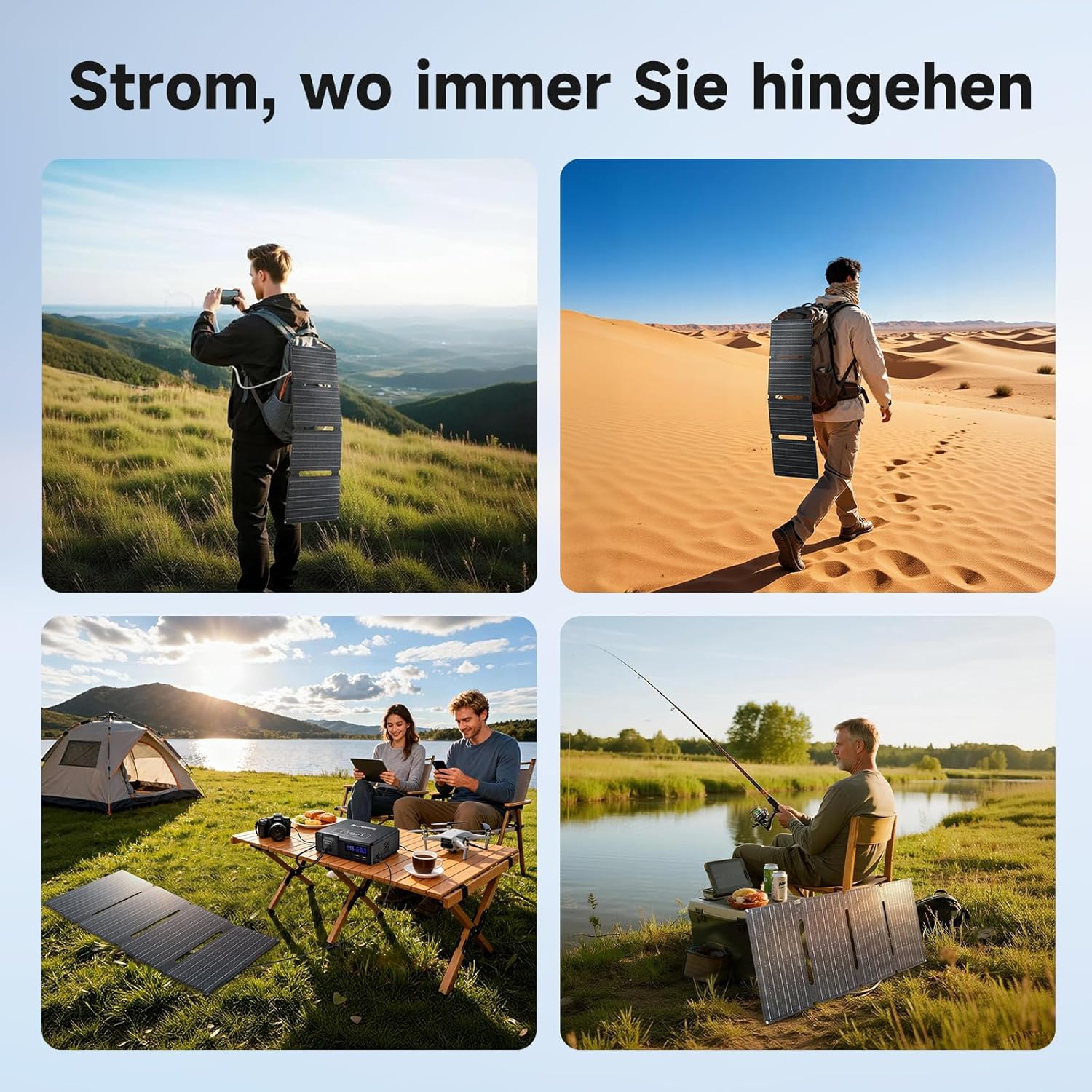 ALLPOWERS SE60 60W Solarpanel faltbar mit 3 Anschlüssen (USB-C+USB-A+DC), IP68 wasserdichtes tragbares Solarladegerät, Handy-Solarpanel Outdoor für Smartphone Mobile Power Bank Camping Wandern Outdoor – Bild 6