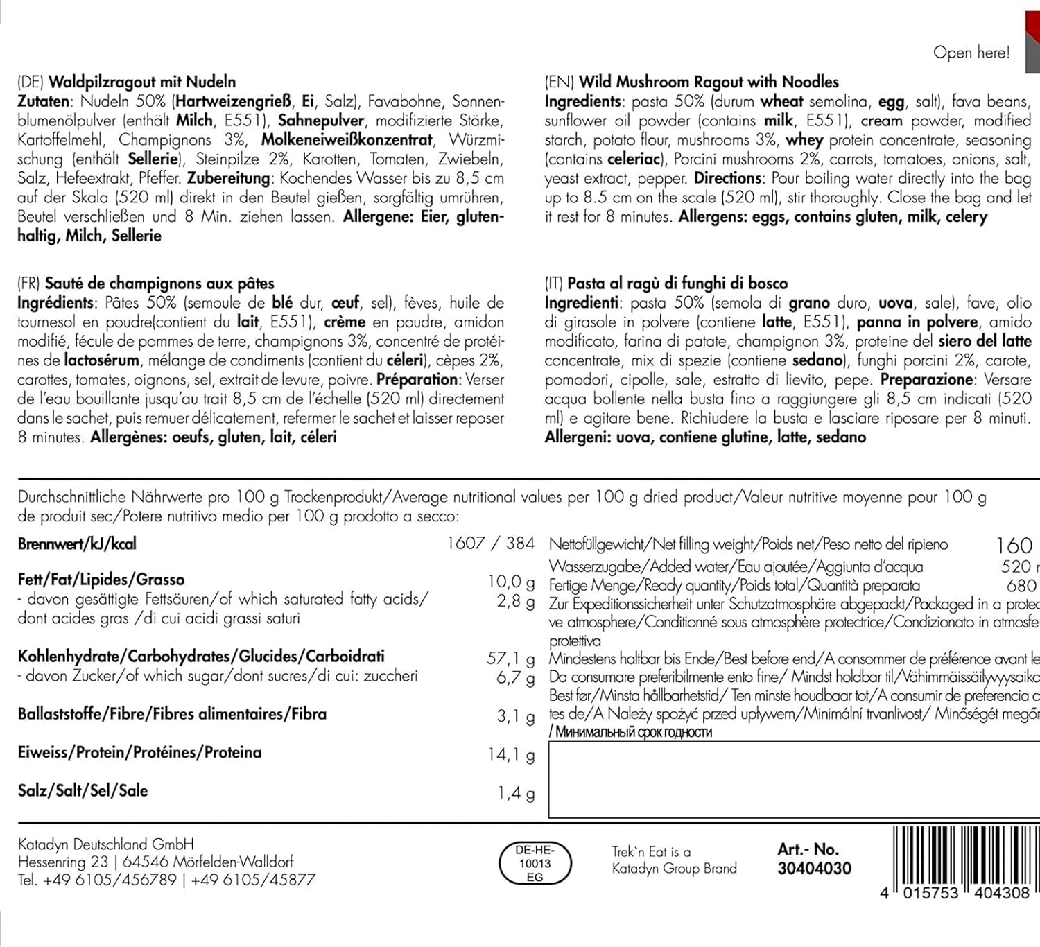 Trek'n Eat Waldpilzragout mit Nudeln – Outdoor-Fertiggericht (vegetarisch) | Gefriergetrocknete Trekkingnahrung mit hohem Energiegehalt – Ideal für Camping, Wandern & Expeditionen – Bild 5