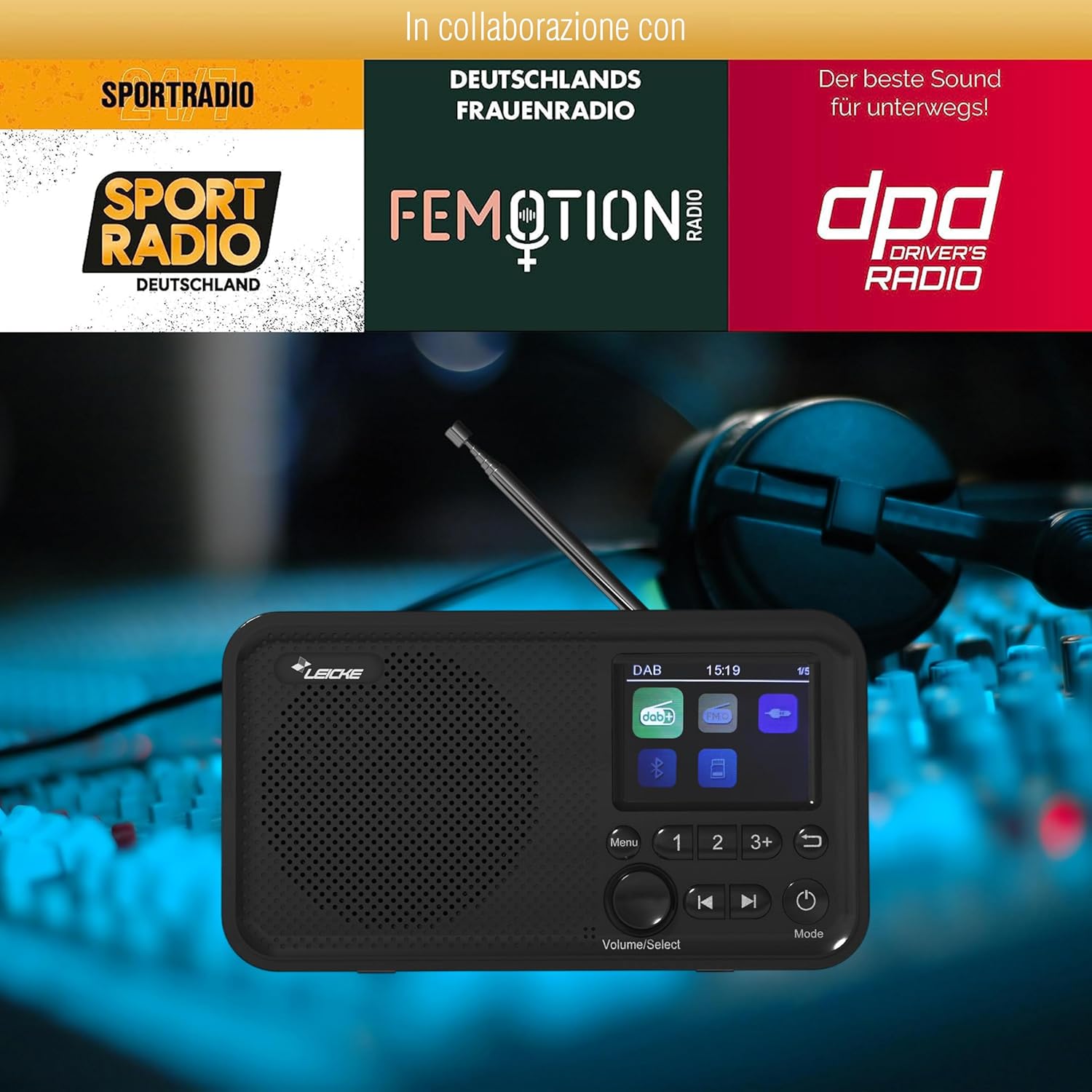 LEICKE Tragbares DAB+ Radio mit Bluetooth 5.0, DAB/DAB+ und UKW-Radio, 2,4 Zoll Farbdisplay, 80 Senderspeicher, Küchenradio mit Adapter oder 4000 mAh Batteriebetrieb, MicroSD/TF/AUX-Anschluss – Bild 2
