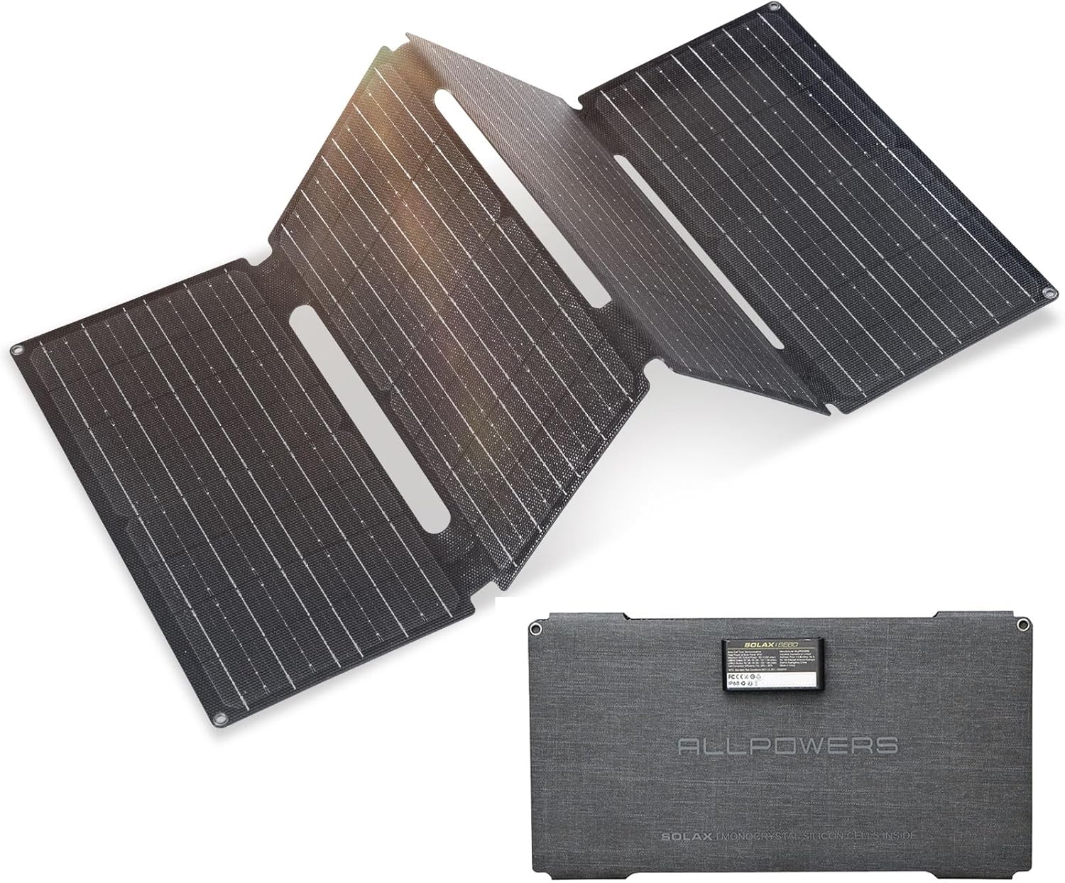 ALLPOWERS SE60 60W Solarpanel faltbar mit 3 Anschlüssen (USB-C+USB-A+DC), IP68 wasserdichtes tragbares Solarladegerät, Handy-Solarpanel Outdoor für Smartphone Mobile Power Bank Camping Wandern Outdoor