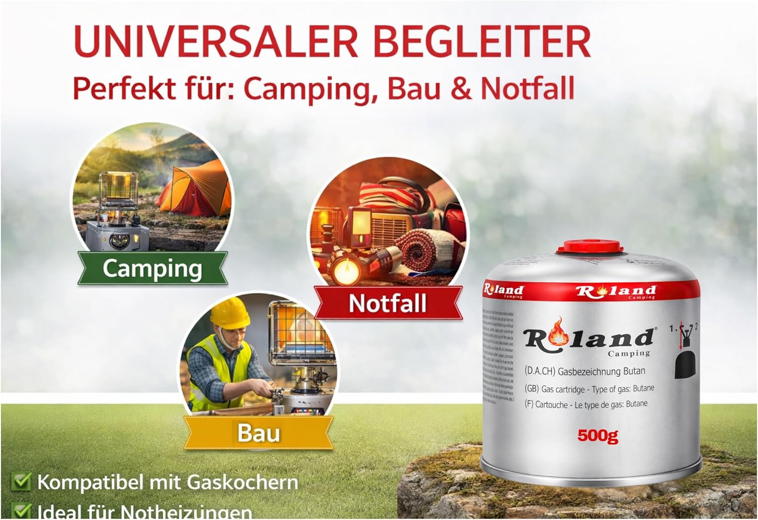 Roland Camping Gaskartusche Schweißbrenner Schraubventil EN-417 Weber Grill (6 x 500 g) – Bild 2