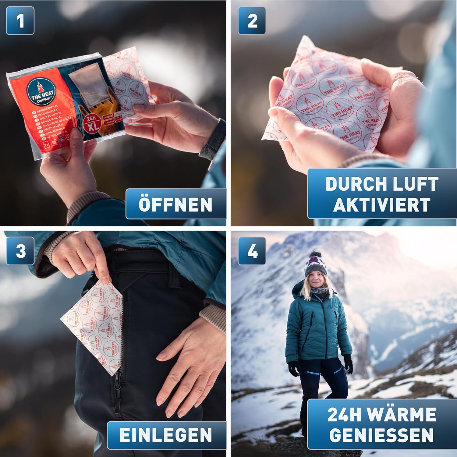 THE HEAT COMPANY Handwärmer XL – 10er- oder 40er-Pack – Extra warm – großer Taschenwärmer – Wärmekissen – 24 Stunden warme Hände – gebrauchsfertig – luftaktiviert – rein natürlich – Bild 3