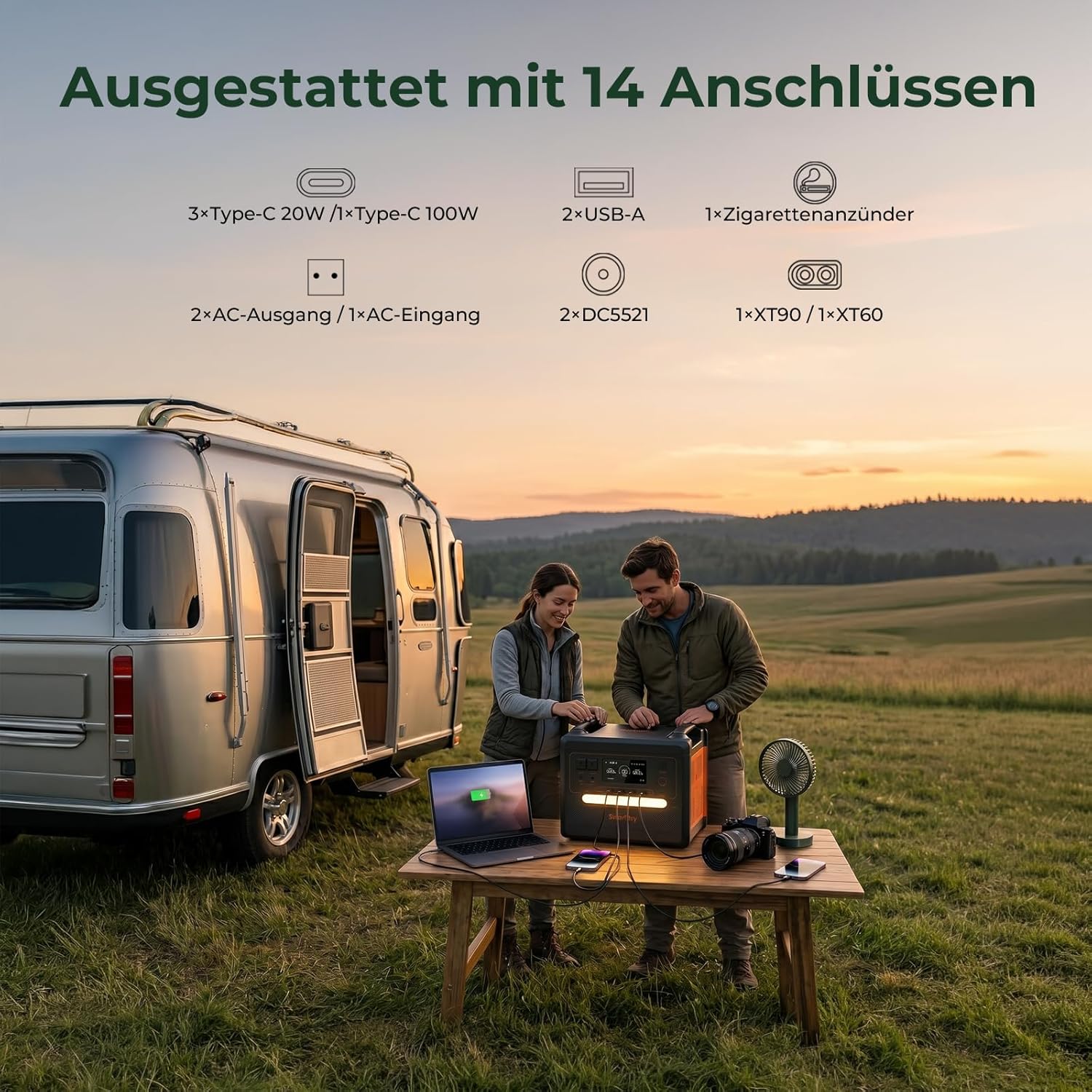SolarPlay Q2402M Tragbares Kraftwerk (5000 Peak), Solargenerator mit 2304 Wh LiFePO4-Akku, mit 2 x 2500 WAC Ausgängen, Backup, Off-Grid, Van Life, 2500 W Kraftwerk für Camping, Wohnmobil und Stromausfälle – Bild 3