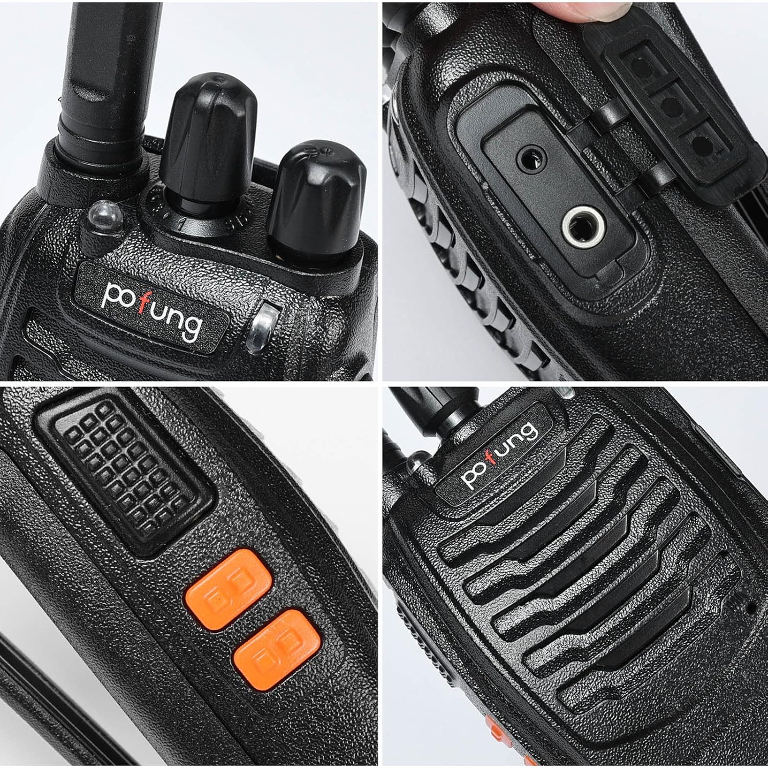 Walkie Talkie PMR446 lizenzfreies Zwei-Wege-Radio, pofung PT88E 16 Kanäle, professionelle wiederaufladbare USB-Ladestation mit großer Reichweite und Ohrhörer, Schwarz, 4 Stück – Bild 4