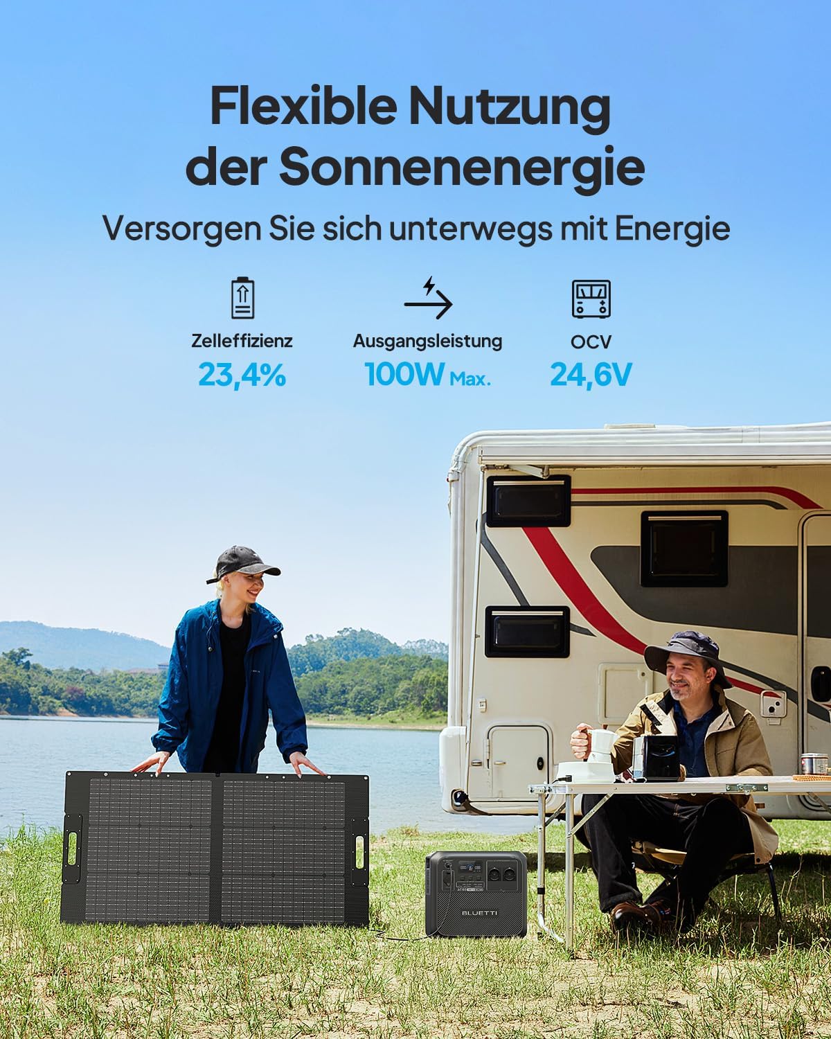 BLUETTI Solargenerator Elite 100 V2 mit 100 W Solarpanel, 1024 Wh tragbares Kraftwerk mit 2 1800 W AC-Ausgängen, 35 % kleiner, ideal für Camping, Notfälle, Backup – Bild 6