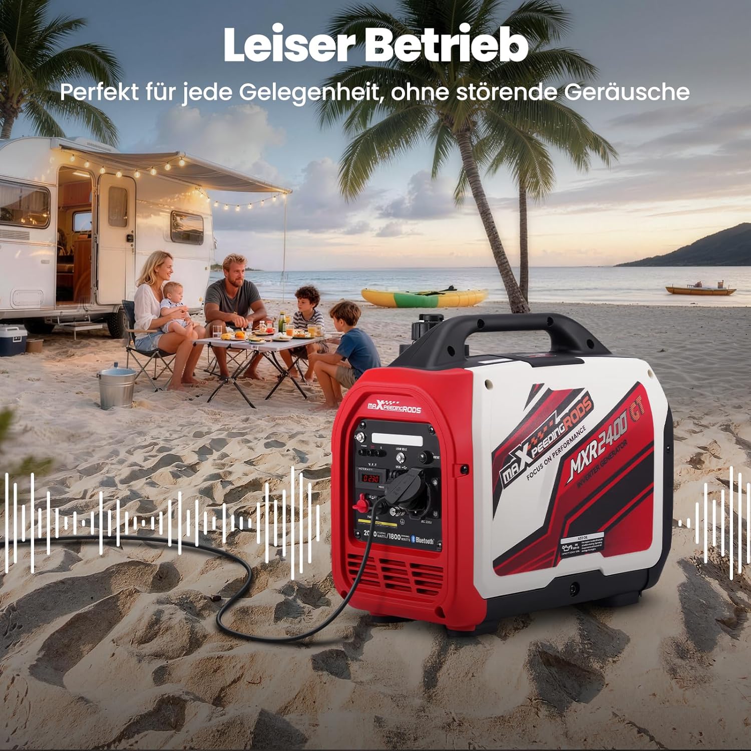 maXpeedingrods 2000W Inverter Stromerzeuger Benzin Notstromgenerator mit Bluetooth App Datumsüberwachung, 15kg, mit USB und 230V Steckdosen für Camping, Festivals und Heimgebrauch – Bild 5