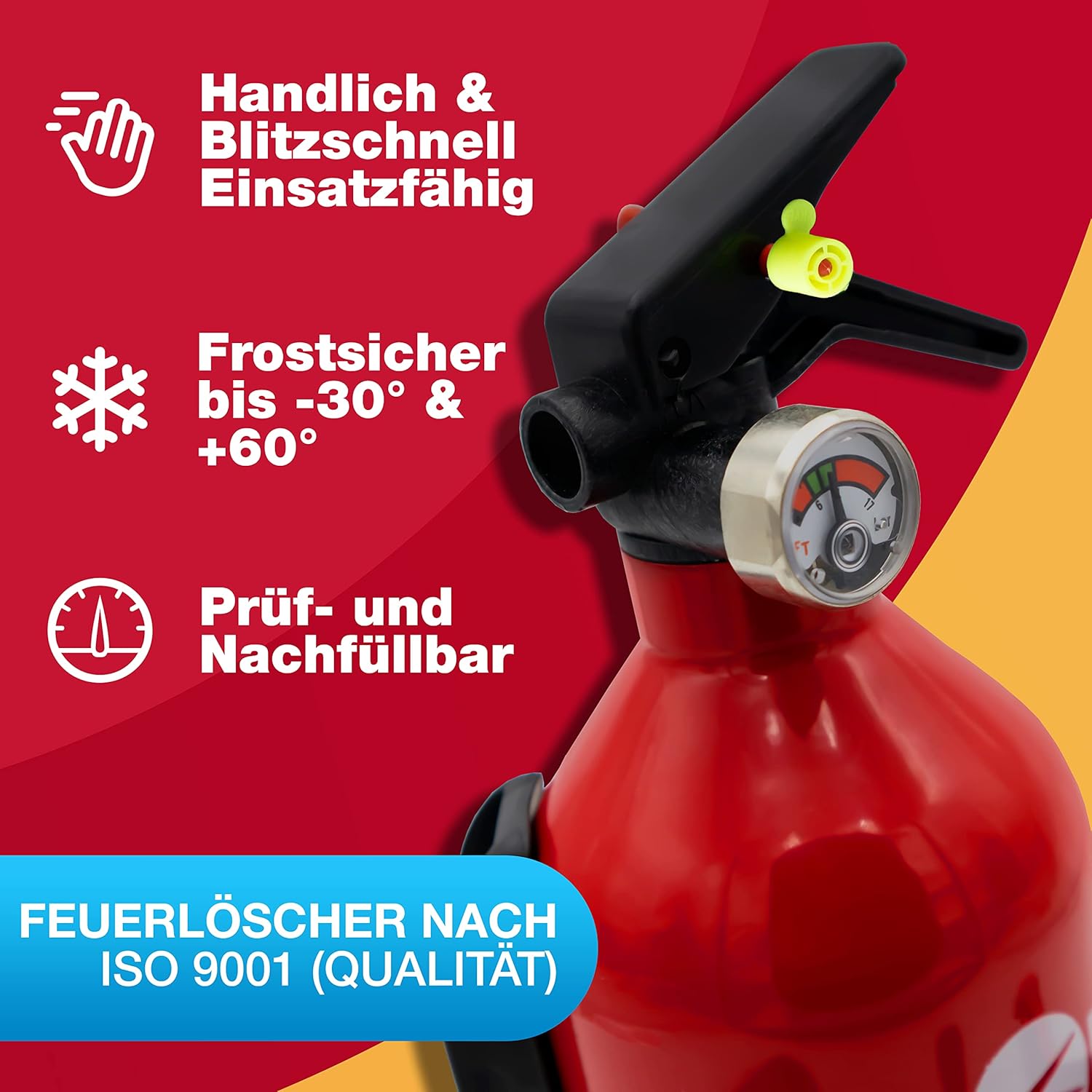 Feuerlöscher Auto 1 kg + Nothammer Auto mit Gurtschneider (inklusive Notfallkarte) – Strenge Qualitätssicherung – Nothammer, Auto-Feuerlöscher, Auto, klein – Bild 2