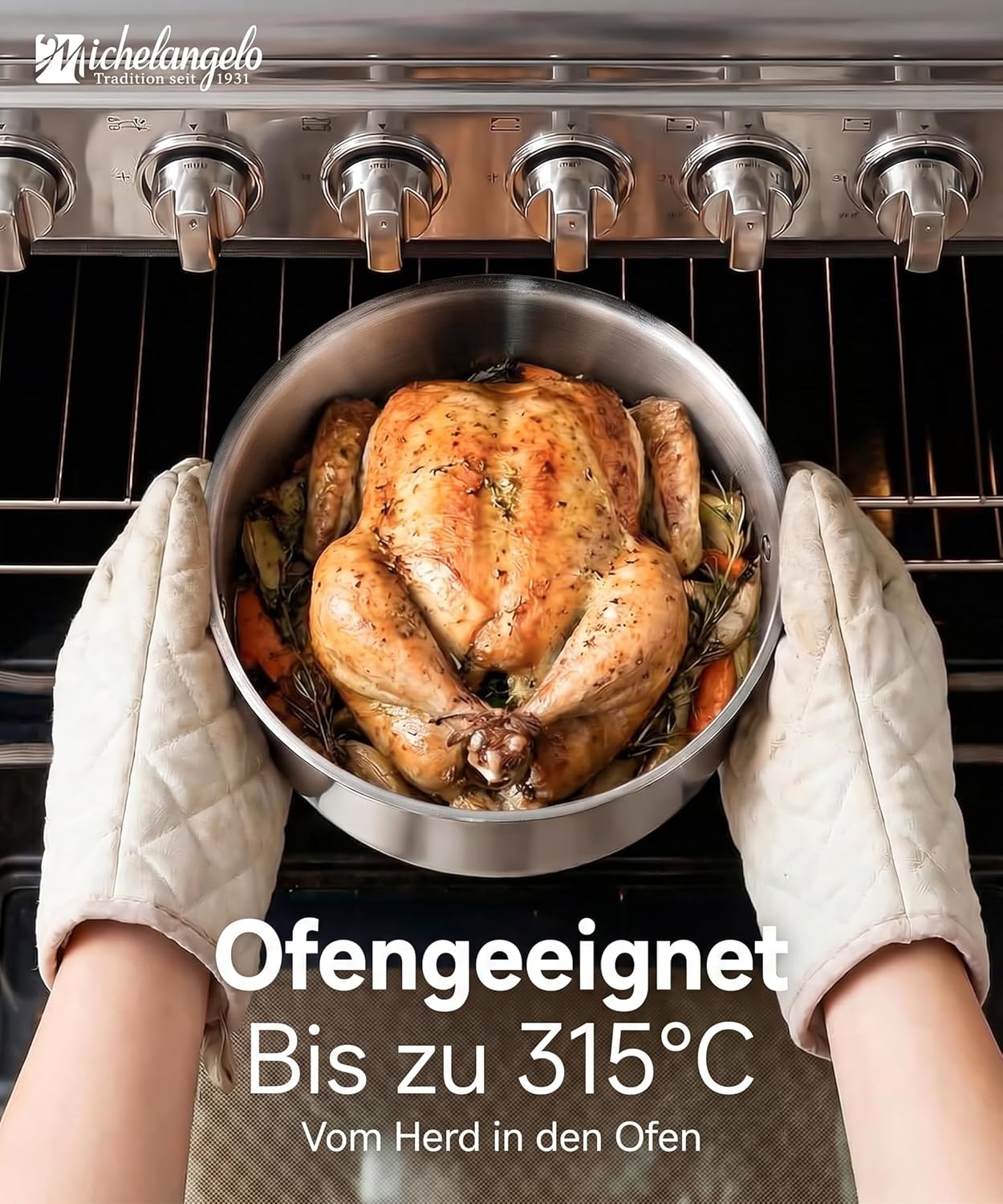 Michelangelo 14-teiliges Induktionstopf-Set, Edelstahl, abnehmbare Griffe | Stapelbares Kochgeschirrset, durchgehend 3-lagig, platzsparend für Camping und Wohnmobil, Topf- und Pfannenset – Bild 5