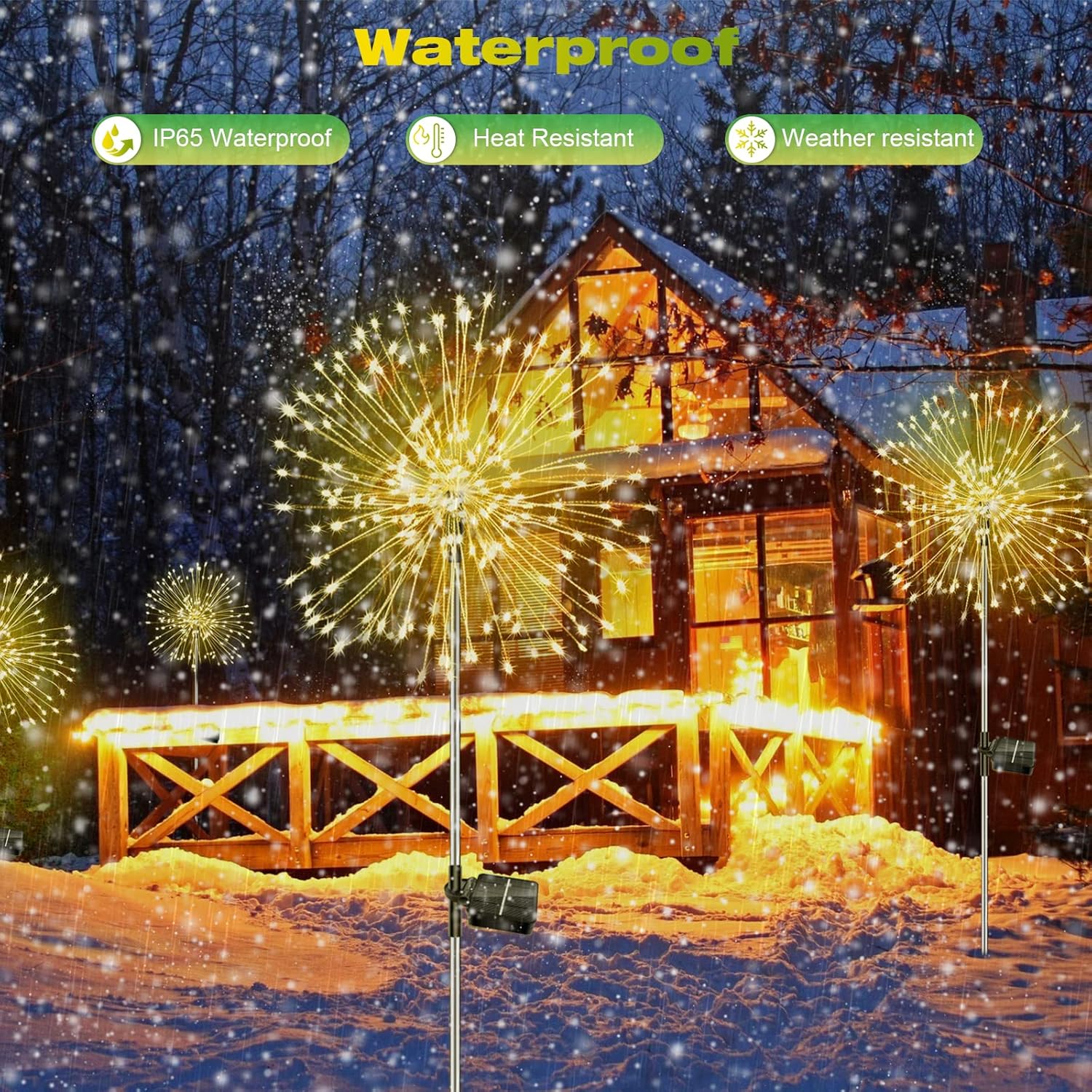 Liyade 2 Stück Solarstecker Gartenleuchten, 120 LED Solar Gartenleuchten für den Außenbereich, 8 Modi, Solarleuchten, Feuerwerk, Löwenzahn, Solarleuchten für Außen, Garten, Wege, Rasen, Balkon, Dekoration (Warmweiß) – Bild 6