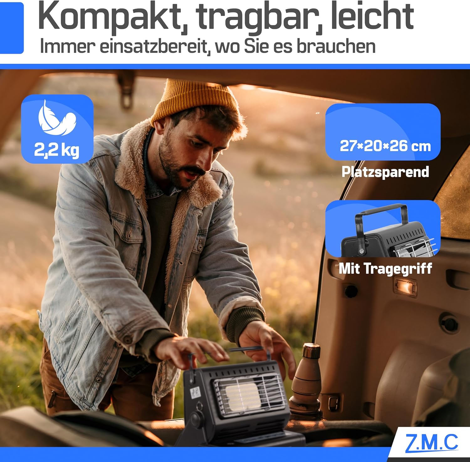 ZMC 2-in-1 tragbarer Keramik-Gasheizer und Gaskocher 1,3 kW mit LPG-Anschluss + 8 Gaskartuschen, Campingkocher mit Piezo-Zündung, Camping-Heizung, Gasheizung für drinnen, draußen, Camping, Wohnwagen – Bild 6