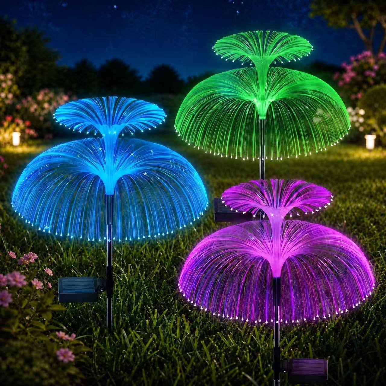 Solarleuchten für den Garten im Freien, 3 Stück, Quallen-Solarleuchten mit farbigem LED-Farbwechsel, IP65 wasserdichter Solar-Gartenstecker für Rasenbeleuchtung, Balkon, Terrasse, Hof und Party-Dekoration