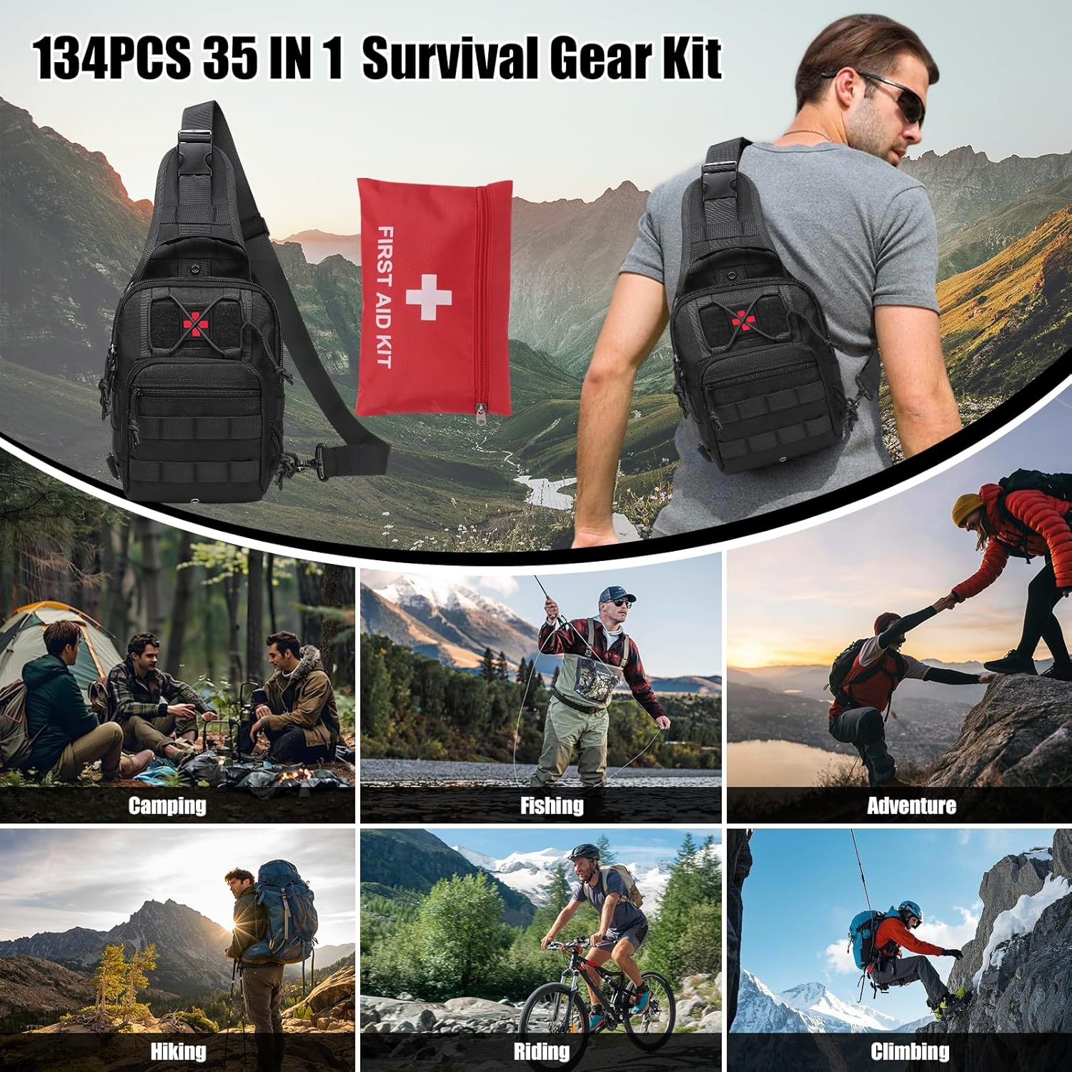 Survival Kit 35 in 1, Professionelles Notfallset mit Campingzubehör, Premium Set Messer Outdoor-Ausrüstung, Survival-Ausrüstung für Camping, Bushcraft, Jagd, Abenteuer, Väter, Männer – Bild 8
