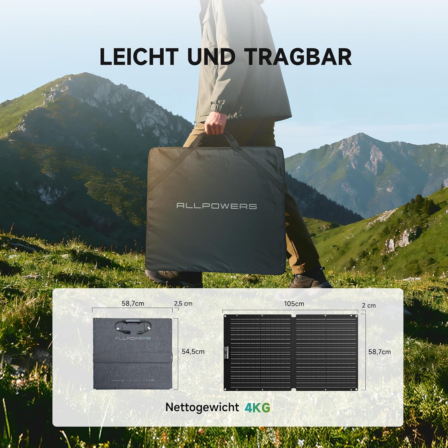 ALLPOWERS faltbares Solarpanel 100 W, monokristalline Solarmodule für S300 R600 R1500 R2500 tragbares Kraftwerk, Solargenerator, Photovoltaikmodul, Solaranlage für Camping, Garten, Wohnmobil, Wohnmobil – Bild 4