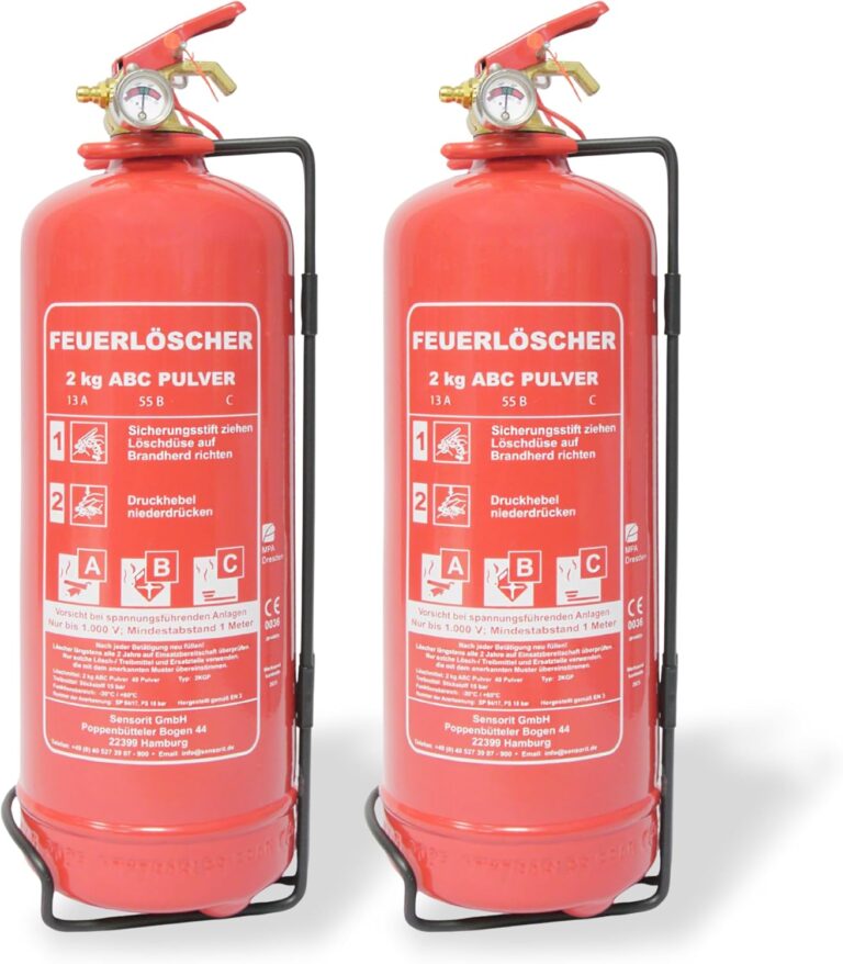 Feuerlöscher für Zuhause, 2 x 2 kg Pulverlöscher-Set, Feuerlöscher Auto, ABC-Pulver-Feuerlöscher inklusive Halterung und Prüfplatte