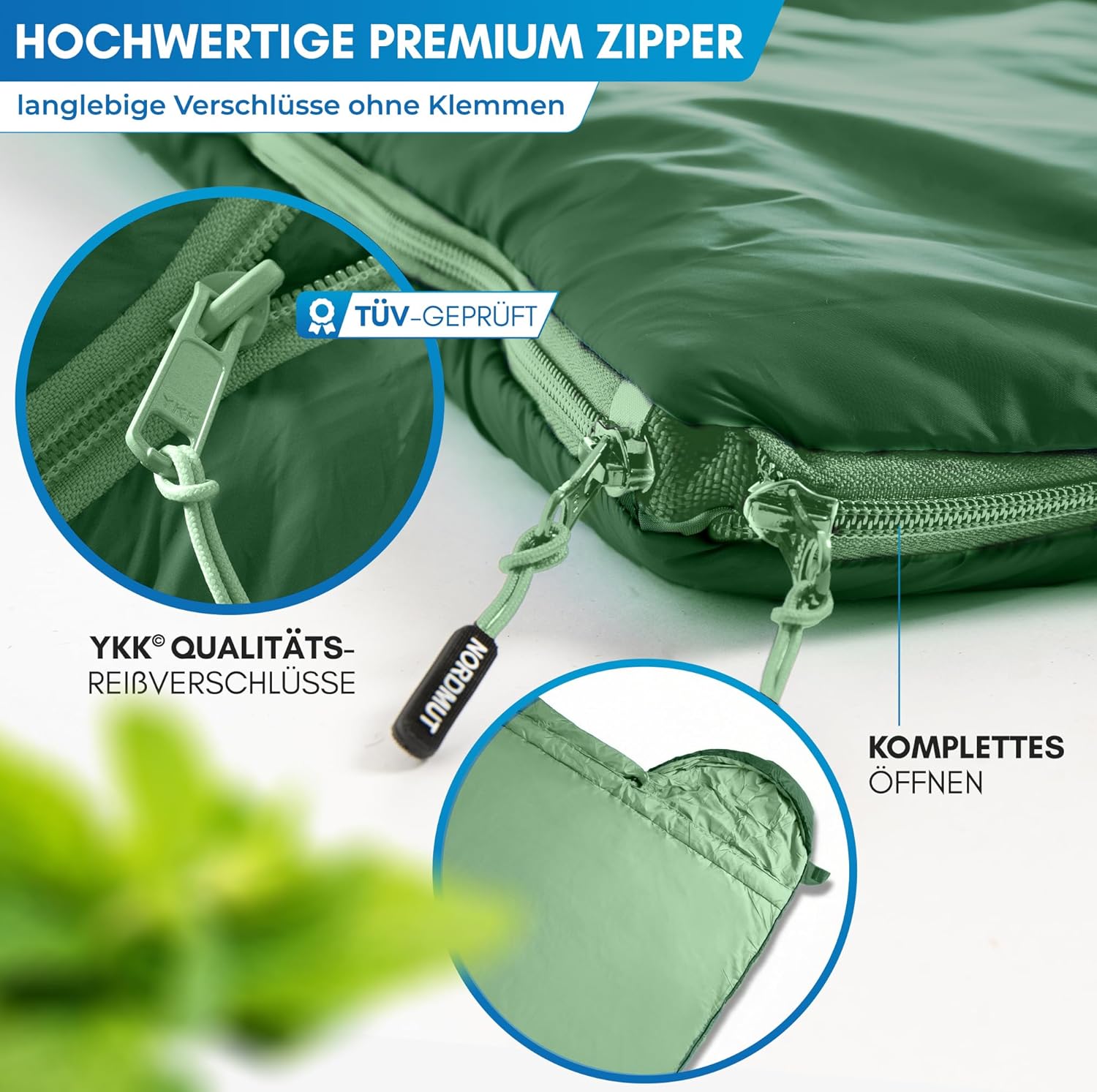 NORDMUT® Deckenschlafsack für Erwachsene mit Zwei-Wege-YKK-Reißverschluss – kleines Packmaß & ultraleicht 1600 g – 3 Jahreszeiten (250 g/m²) – Schlafsack für Camping, Outdoor & Festivals – Bild 3
