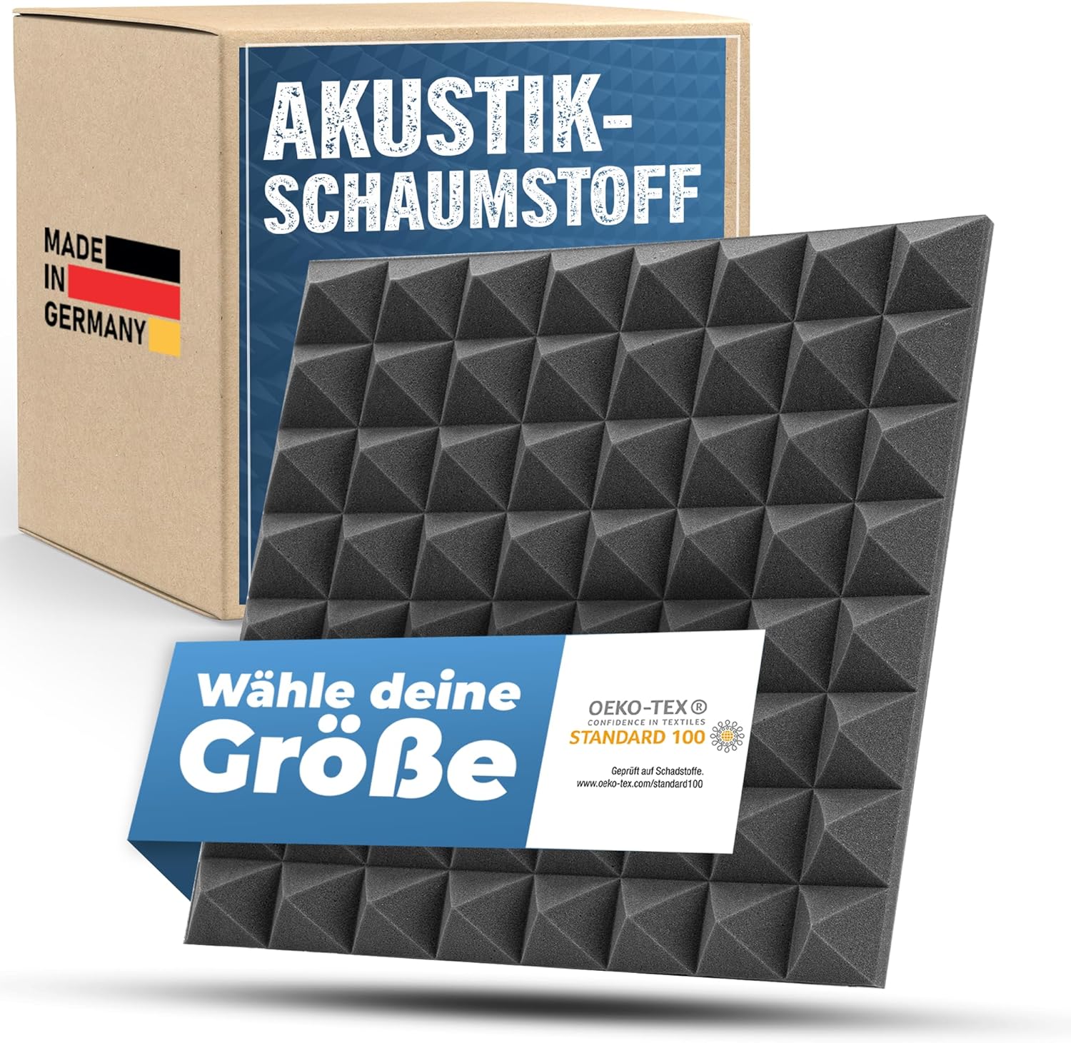 saarschaum Akustikschaumplatten – Effektive Schallabsorption – Pyramidenschaum 100 x 200 x 5 cm, Dunkelgrau