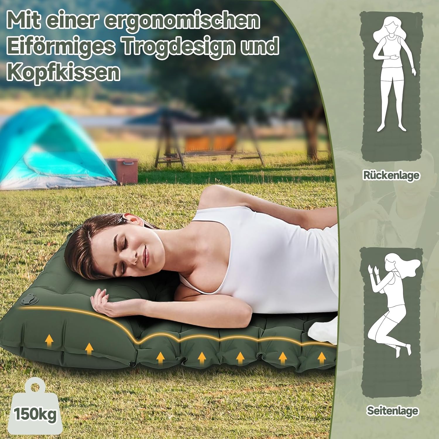 HAUSPROFI Selbstaufblasende Isomatte, Ultraleichte Campingmatte, Aufblasbare Isomatte, Campingmatratze, Luftmatratze, Campingmatte mit Fußpumpe und Kissen für den Außenbereich – Bild 7