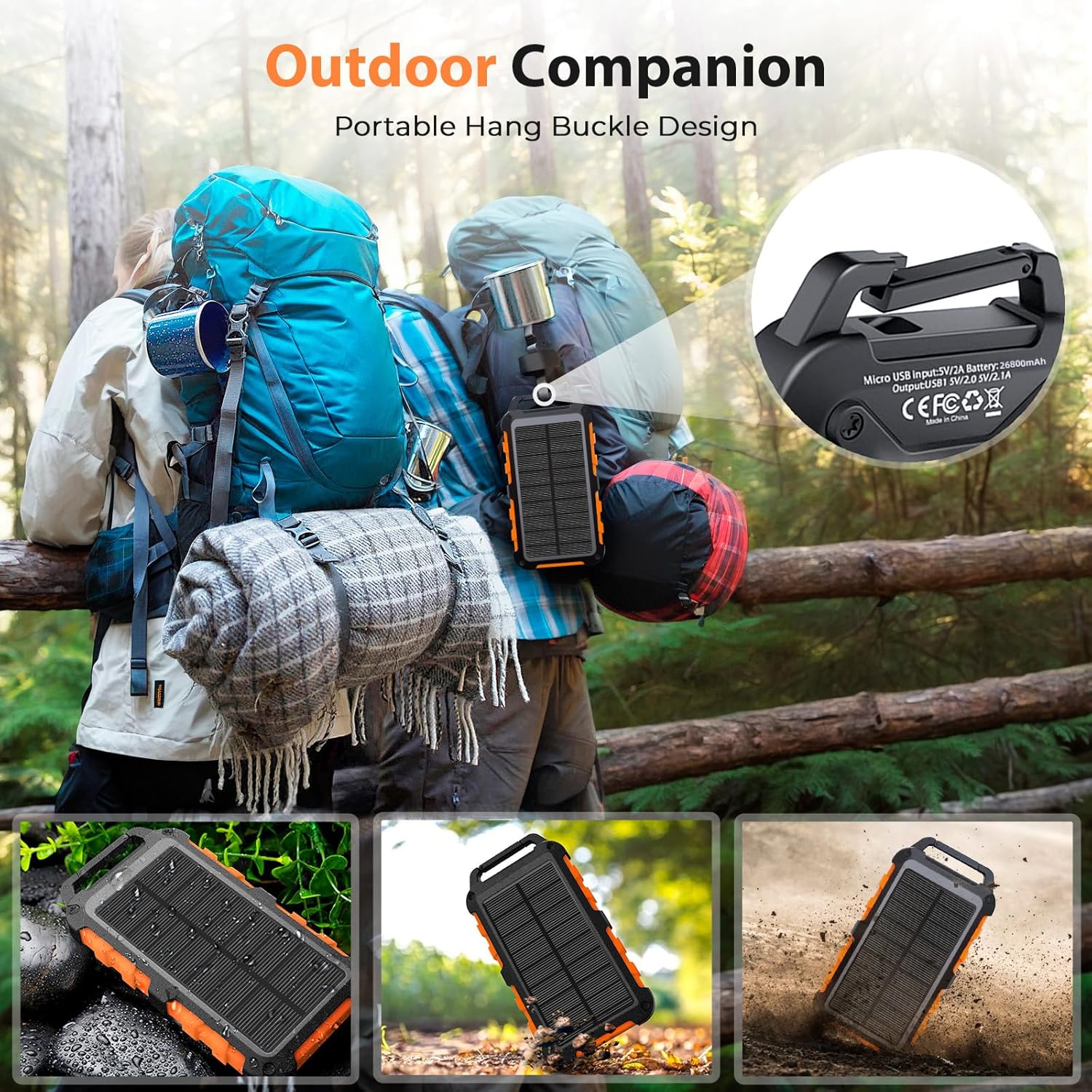 Solar Powerbank 26800 mAh, PD22,5 W Tragbares Solar-Ladegerät USB C Externer Akku Outdoor Wasserdichts mit LED-Licht und 3 Ausgängen für Smartphones Tablets Camping – Bild 4