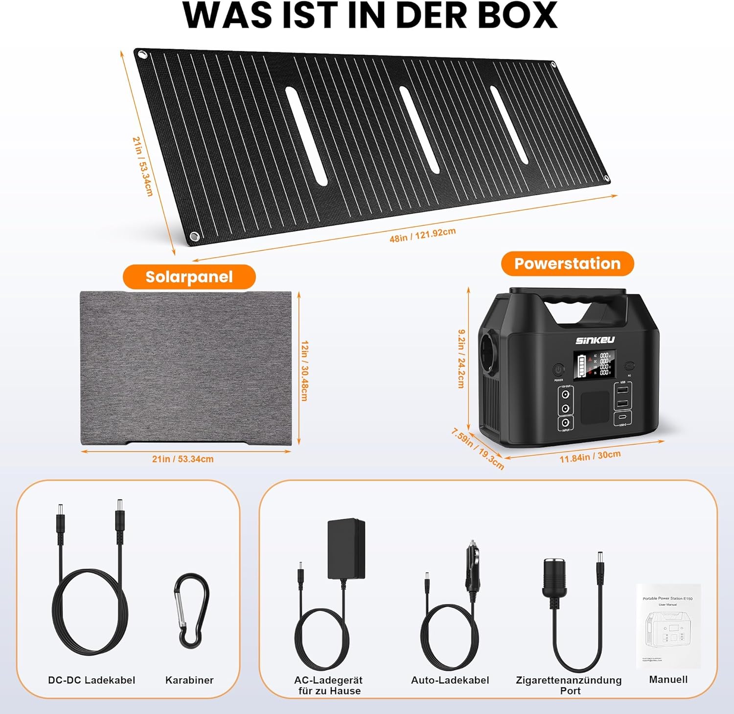 SinKeu 96Wh tragbares Kraftwerk mit 40-W-Solarpanel, 30000-mAh-LiFePO4-Batterie-Solargenerator mit 230-V-150-W-AC-Steckdose/12-V-DC/USB, Notstromversorgung für Camping, Picknicks, Garten, Notfälle – Bild 8