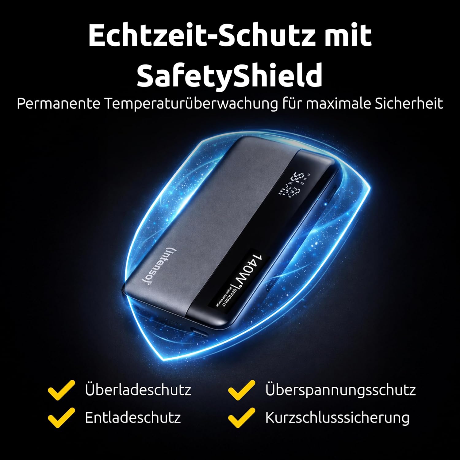 Intenso Powerbank HE25000 140 W Stromversorgung, 25000 mAh externer Akku, Schnellladung für MacBook, iPhone, Samsung Galaxy, iPad – USB-C-Kabel und Tragetasche im Lieferumfang enthalten – Bild 7