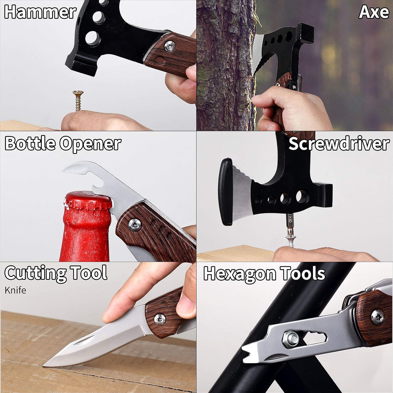 Raxco Überlebensaxt, Multifunktionswerkzeug, Handbeil, 8-in-1, für Outdoor-Camping und Männergeschenke – Bild 7