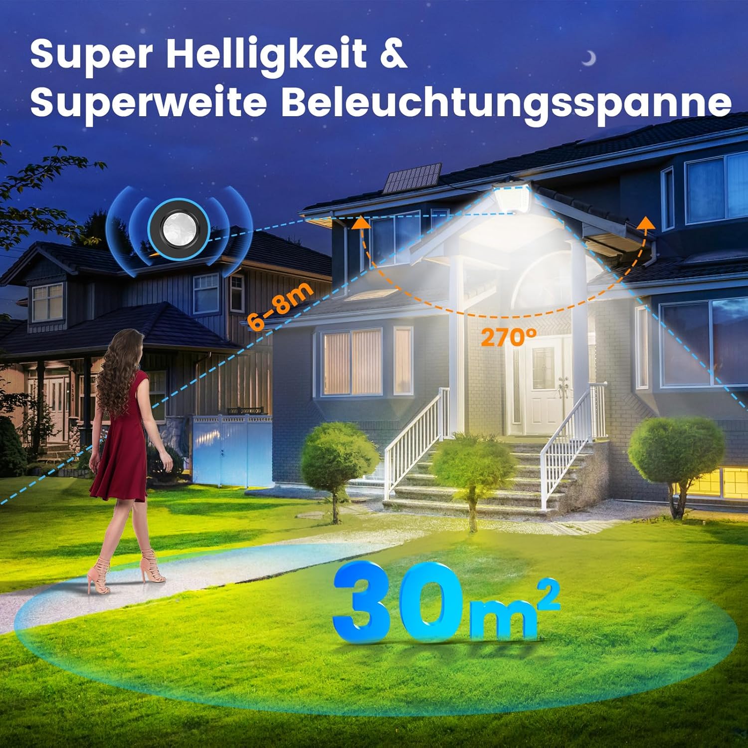 Solarleuchten für den Außenbereich mit Bewegungsmelder, LED-Solarleuchte: 288 LED-Solarstrahler, Außenleuchte, 3 Modi, Außenlampe, Außenlampe, IP65, wasserdichtes Licht, 270°, Solarlampe, Garten-Wandleuchte mit 5 m Kabel – Bild 3