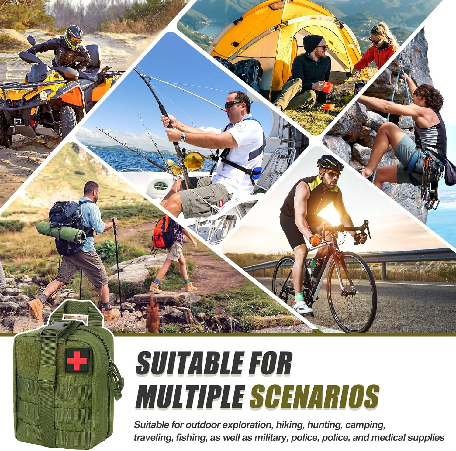 Erste-Hilfe-Set für den Außenbereich, 46-teilig, medizinische taktische Tasche, Erste-Hilfe-Trauma-Set, Erste-Hilfe-Set Militär, Notfall-Trauma-Überlebensausrüstung für Camping, Wandern, Zuhause (grün) – Bild 7