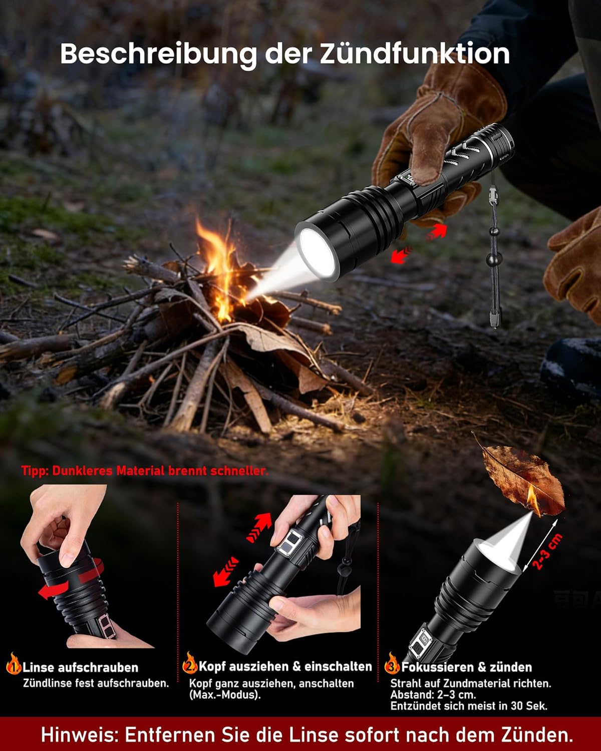 Shadowhawk Taschenlampe LED wiederaufladbar, 1.000.000 LM – 50 W, taktische Taschenlampe, extrem hell, 1000 m Weitschuss & 12 Stunden Laufzeit, IP67 LCD-Display, Taschenlampe für Survival/Outdoor/Camping, mit Zündfunktion – Bild 8