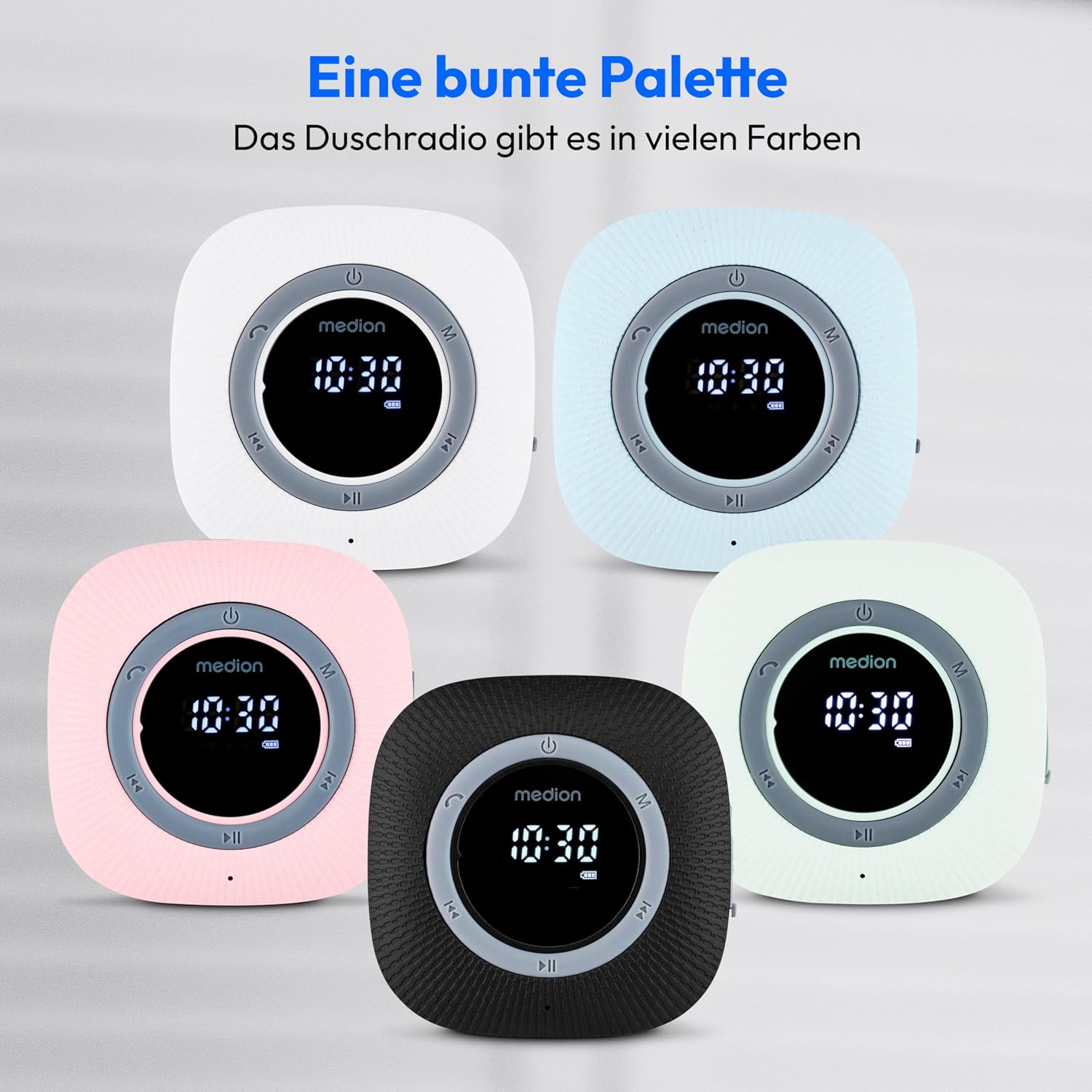 MEDION S66884 Duschradio mit Bluetooth (Badezimmerradio, UKW-Radio, Saugnapf, LED-Display, IPX6 wasserdicht, integrierter Akku, MD43884) weiß – Bild 3