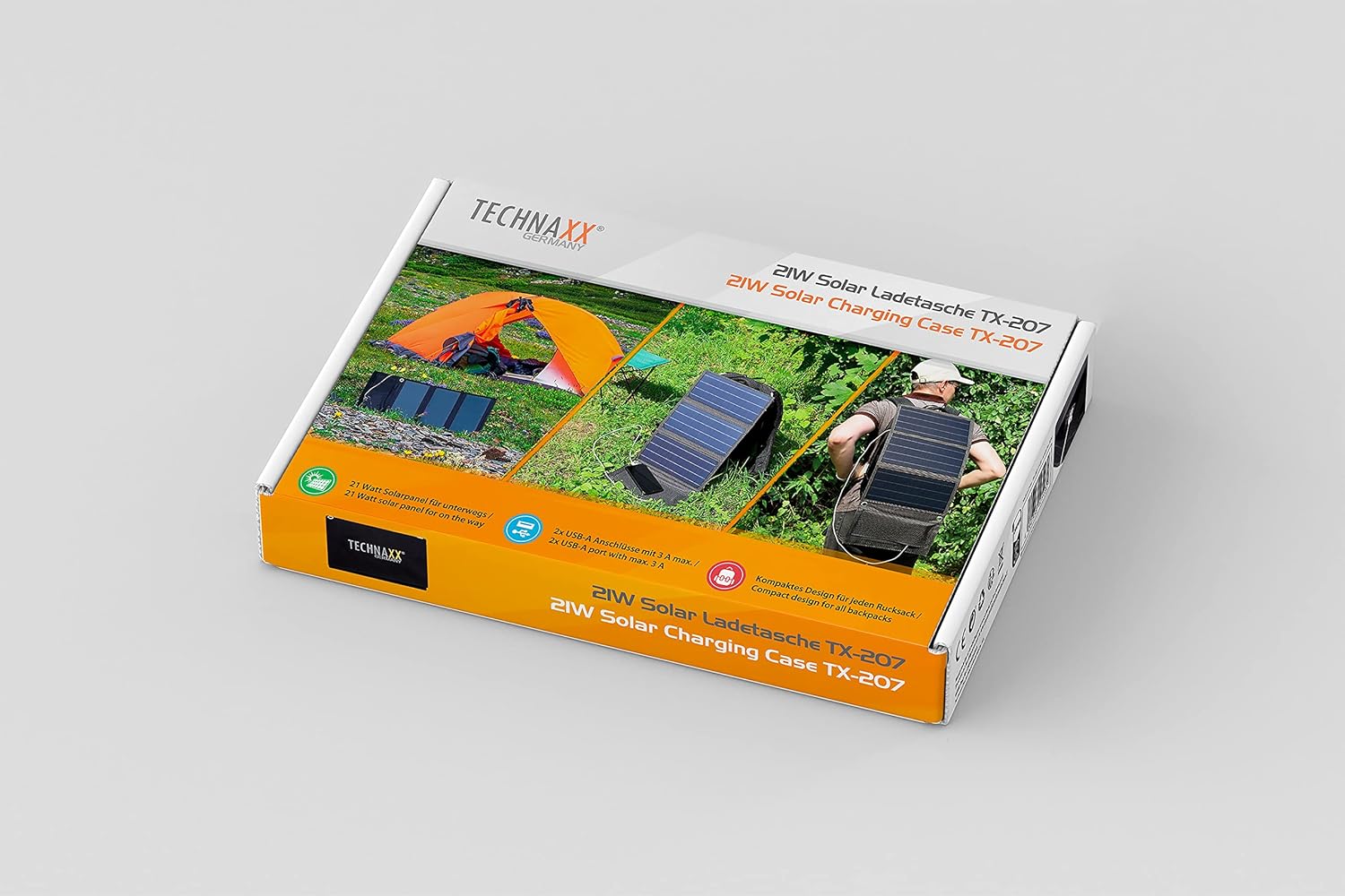 Technaxx 21W Solarladegerät, tragbares monokristallines Solarpanel, faltbar mit 2 USB-Anschlüssen für Smartphone, Tablet, Powerbank, Kamera, hoher Wirkungsgrad, 19 %, ideal für Camping, Reisen, Outdoor TX-207 – Bild 7
