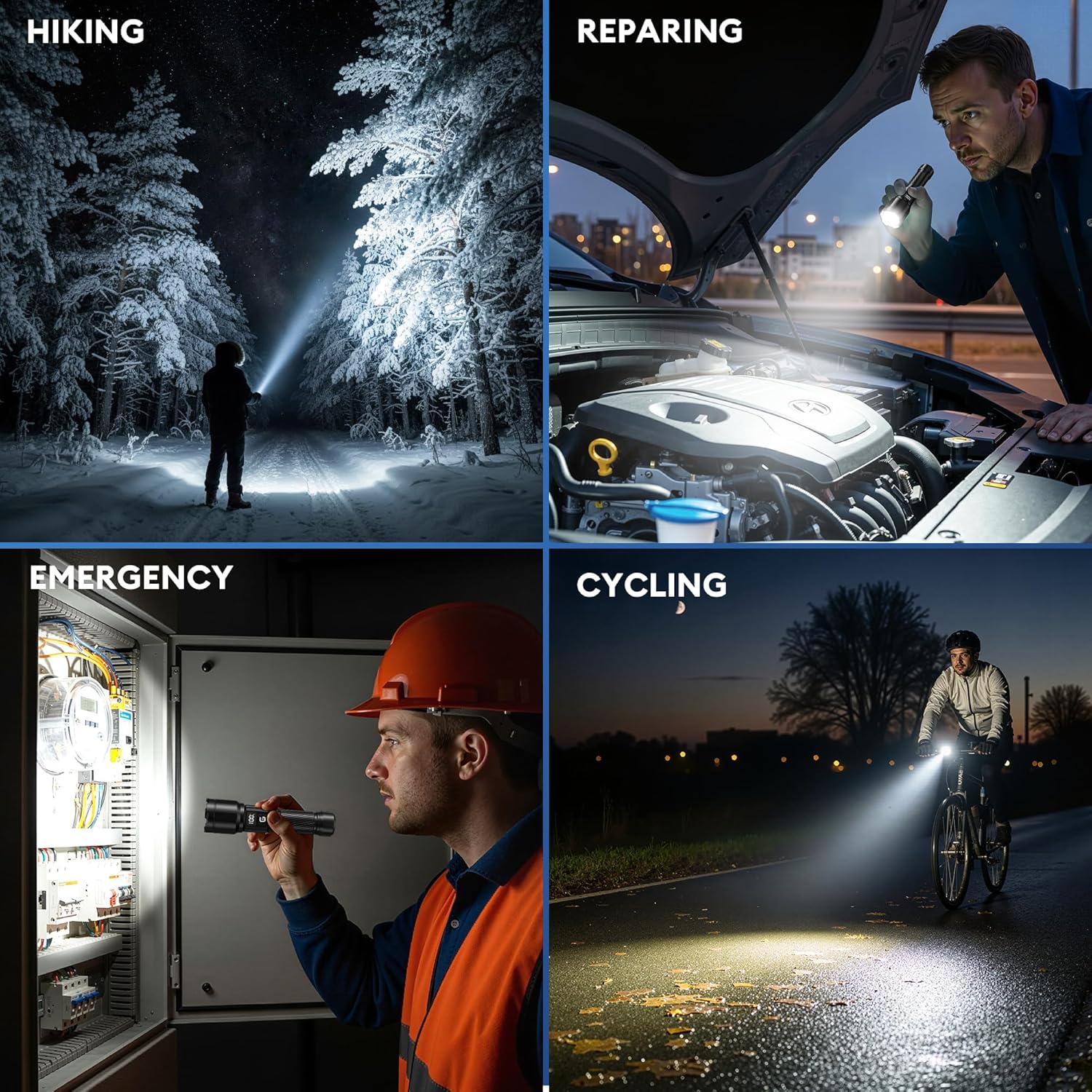 GEARLITE Taschenlampen LED wiederaufladbar, 6000 LM LED-Taschenlampe extrem hell mit 3 Modi, IP65 wasserdicht, Handlampe zoombar für Camping, Wandern, Outdoor, 2 Stück – Bild 6