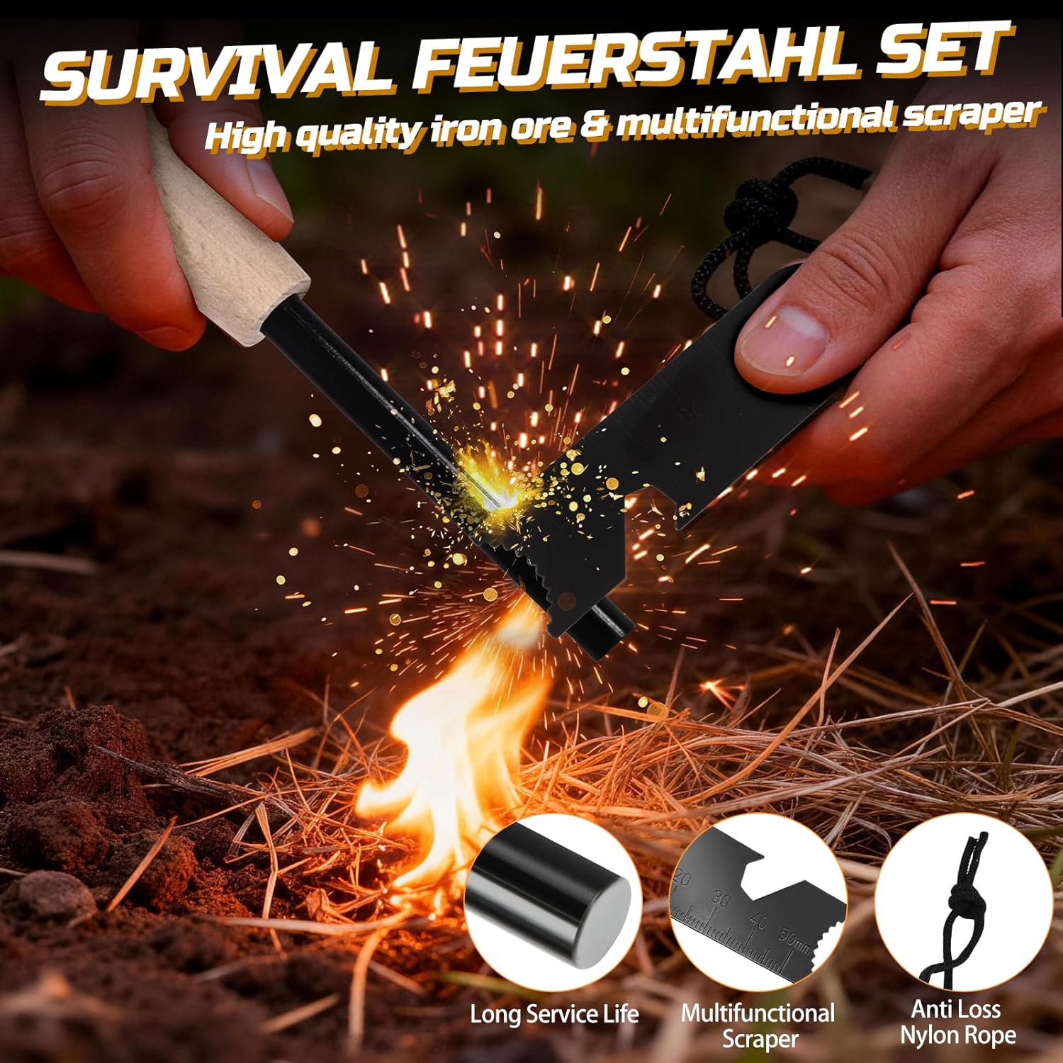 6-in-1 Outdoor-Axt-Überlebensset, Überlebensmesser & Outdoor-Werkzeug-Set, Überlebensausrüstung mit Klappsäge, Klappschaufel, Feuerstahl, Geschenke für Männer, Camping, Abenteuer, Wandern im Freien – Bild 6