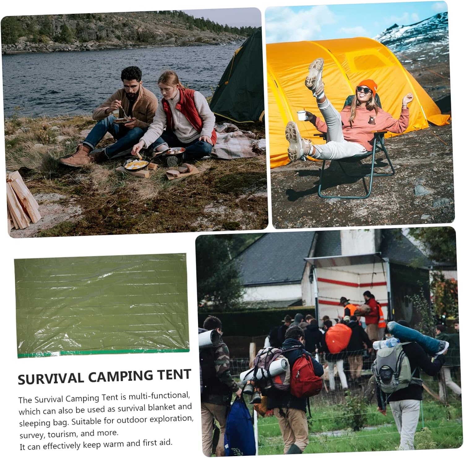 Abaodam Wie wiederverwendbares Notzelt aus PE winddicht Grün für Camping und Tourismus als Überlebens Notunterkunft bei Selbstrettung – Bild 8