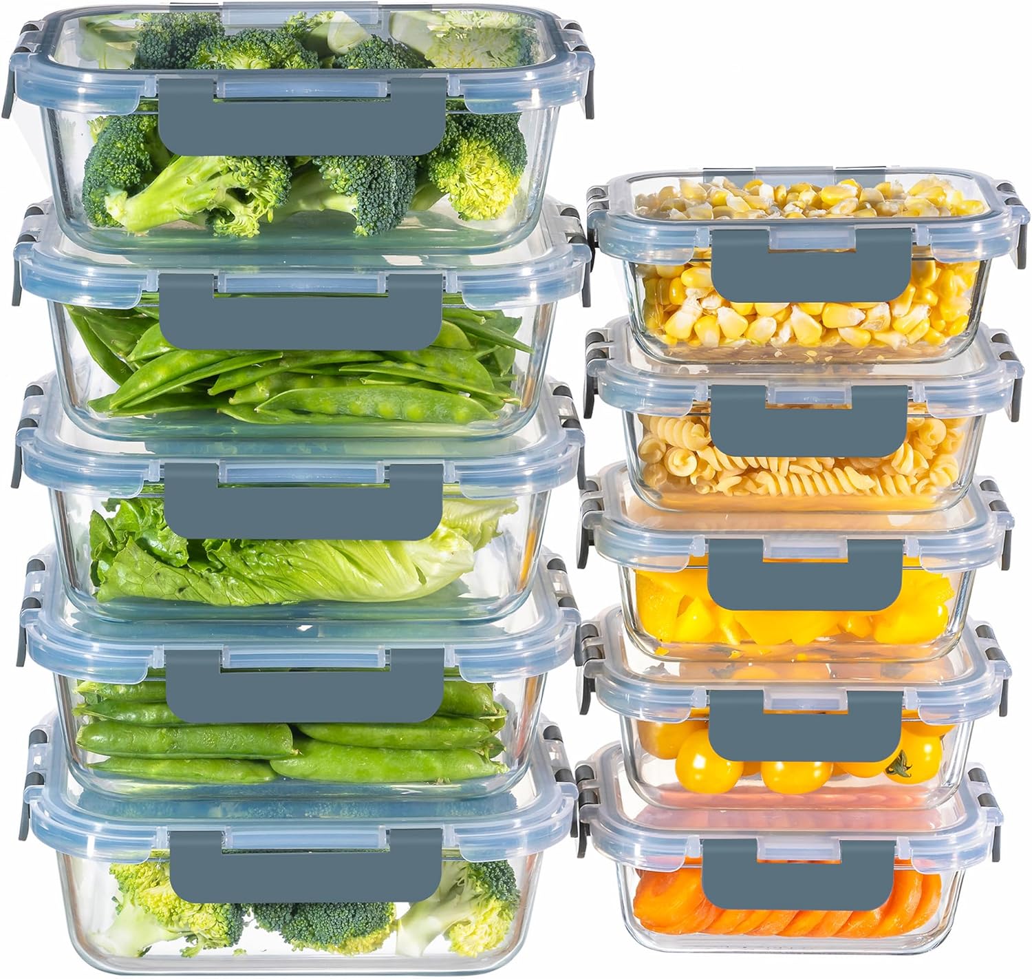 MFY 10er-Set (1040 ml & 400 ml) Glasbehälter mit Deckel-Set, Meal-Prep-Boxen, Lebensmittel-Aufbewahrungsbehälter aus Glas mit Deckel, BPA-freie Glasgefäße, mikrowellen-, ofen-, gefrier- und spülmaschinenfest, grau