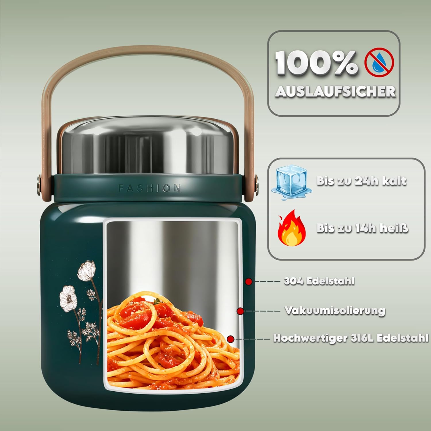 Thermobehälter für Lebensmittel 650 ml – Premium 316 Edelstahl Warmhaltebehälter mit Löffel – Auslaufsicherer Lunchtopf & Suppenbehälter to Go – Isolierte Lunchbox für Büro, Uni & Freizeit – Bild 5