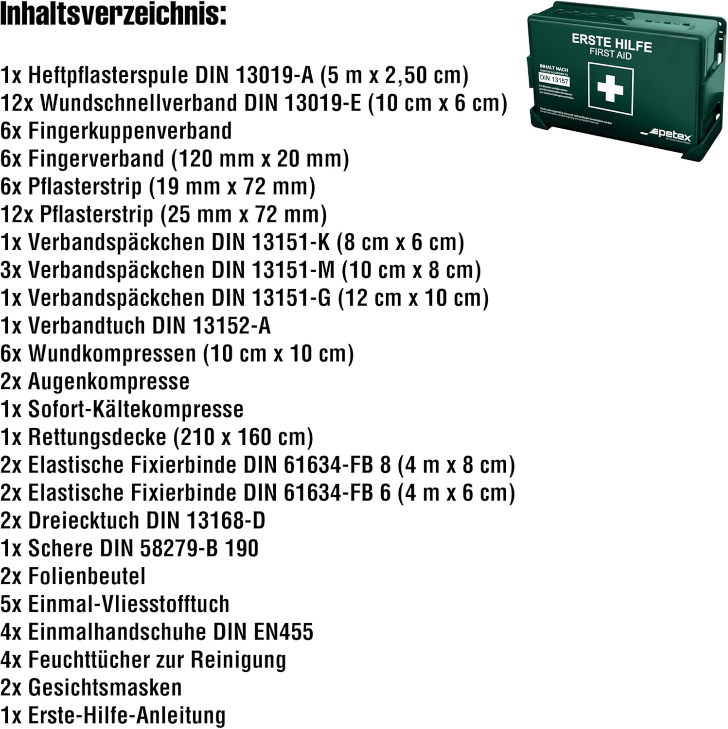 PETEX Company Erste-Hilfe-Set Standard mit Inhalt nach DIN 13157 inkl. praktischer Wandhalterung, 5 x Aufkleber, Erste-Hilfe-Koffer, Erste-Hilfe-Set in Grün für Gewerbe, Büro, Baustelle – Bild 5