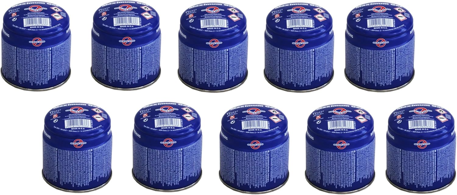 SMH LINE 10 x 190 g Butan-stechbare Kartusche, universelle Gaskartuschen mit Sicherheitsventil, Bunsenbrenner-Gas, Propan-Mischung, Campingkocher, Gasheizung, Lötbrenner, Gas-Stopp-System