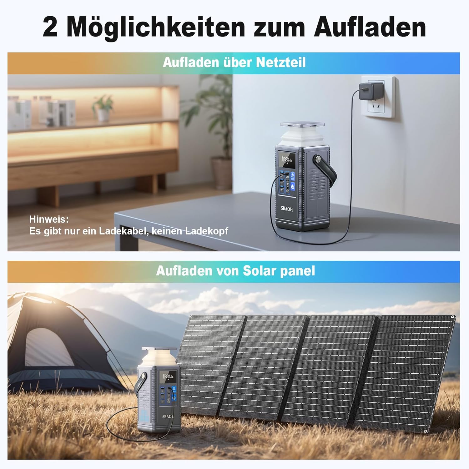 Powerbank Powerstation PD100W, SBAOH 296Wh Akku für mehrere Geräte, Solargenerator für Camping, Outdoor, Reisen, Notfälle (Netzteil nicht im Lieferumfang enthalten) – Bild 6